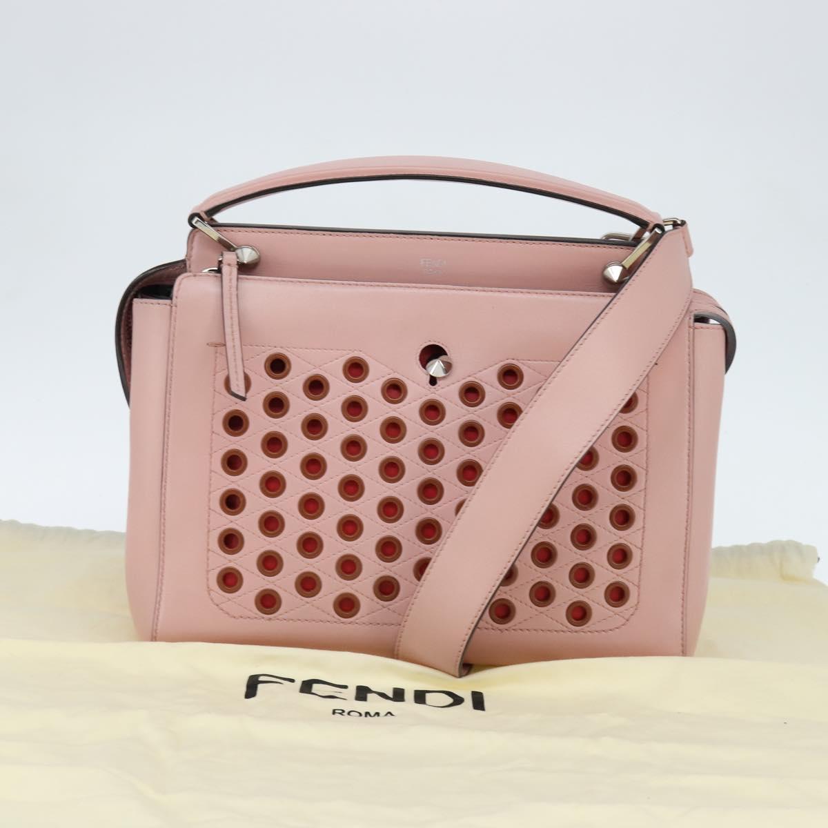 FENDI Dot Com Hand Bag Leather 2way Pink Silver Auth bs30098