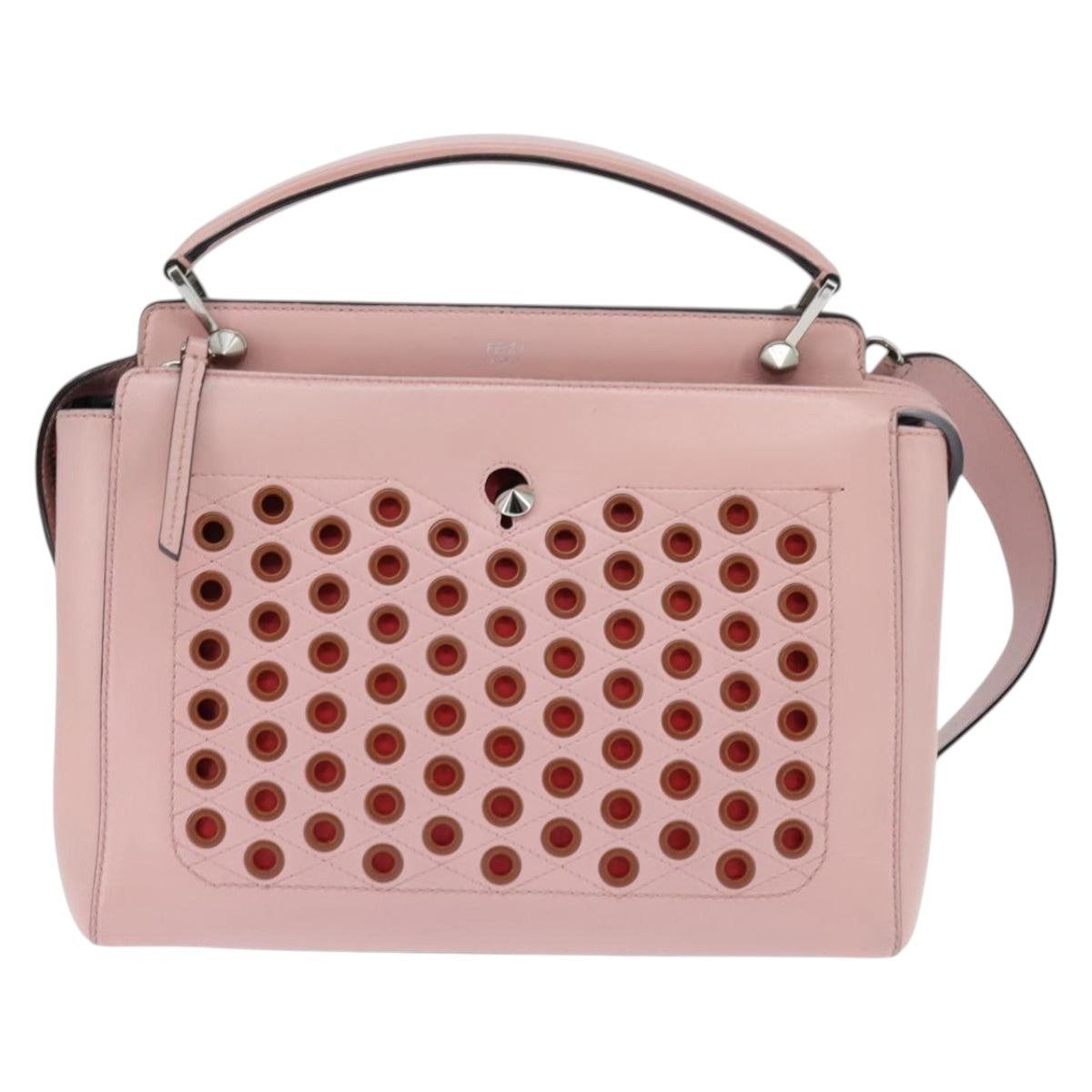 FENDI Dot Com Hand Bag Leather 2way Pink Silver Auth bs30098