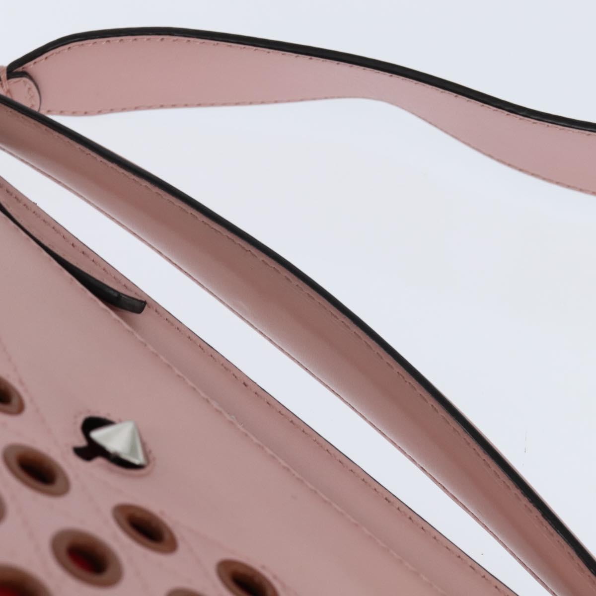 FENDI Dot Com Hand Bag Leather 2way Pink Silver Auth bs30098