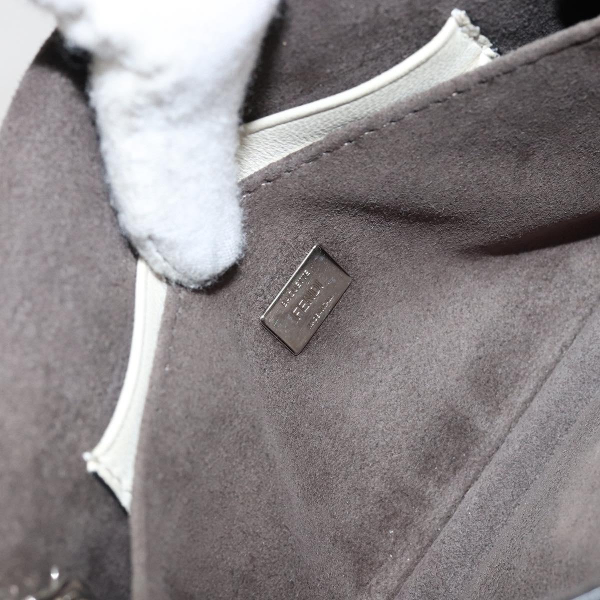 FENDI Micro Bucket Monster Shoulder Bag Leather 2way White Silver Auth bs30100