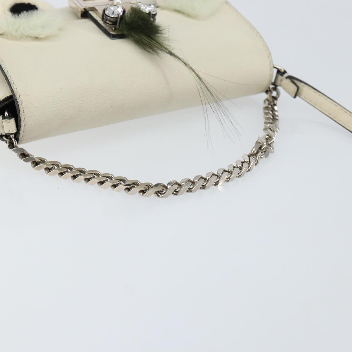 FENDI Micro Bucket Monster Shoulder Bag Leather 2way White Silver Auth bs30100