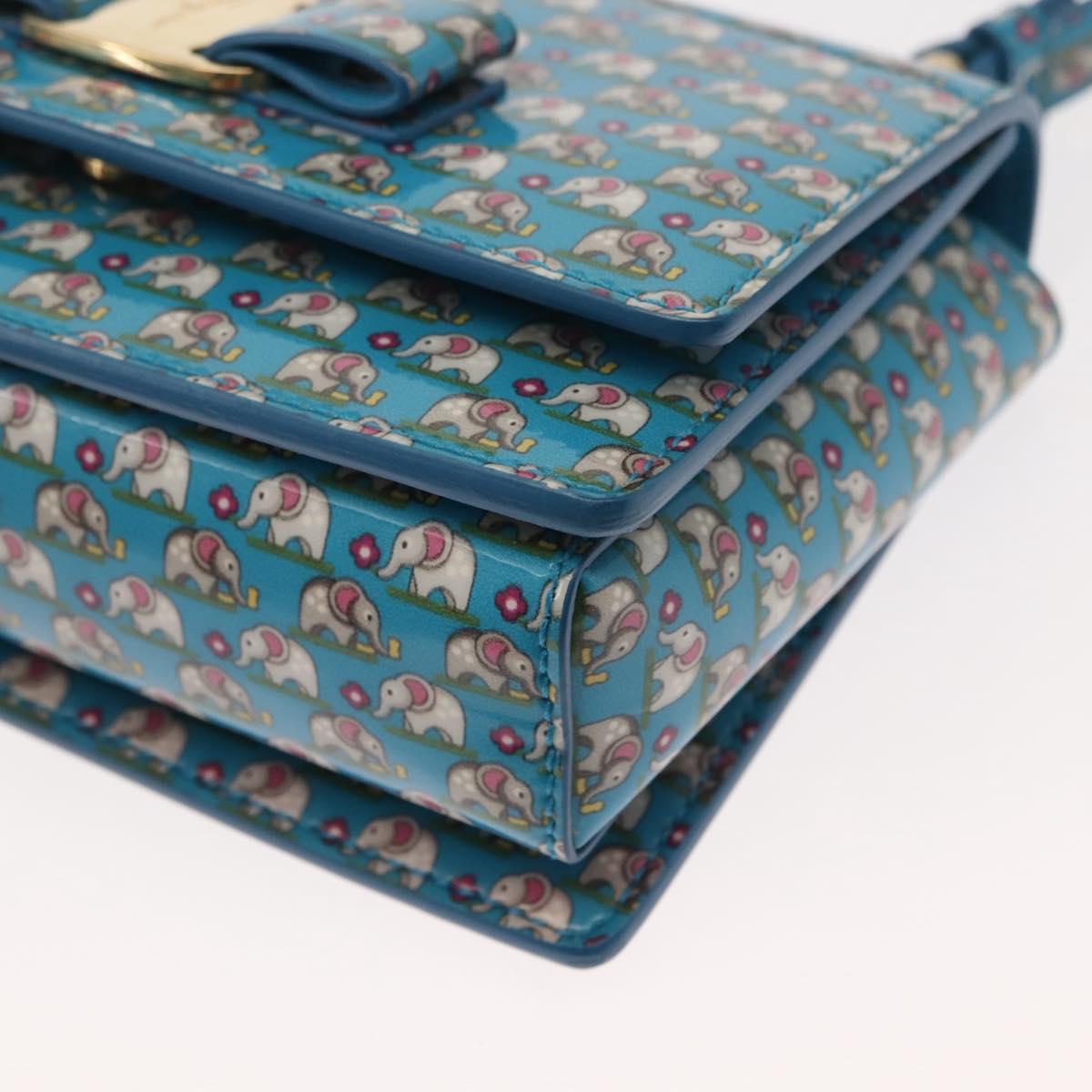 Salvatore Ferragamo Vala Shoulder Bag Enamel Blue Gold Auth bs30122