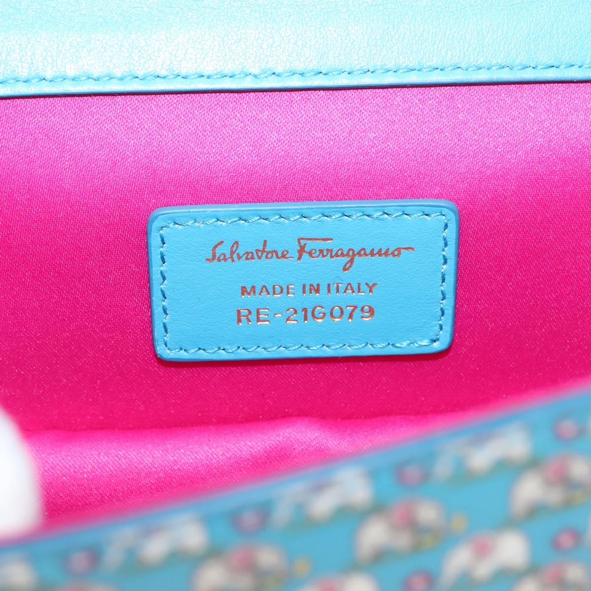 Salvatore Ferragamo Vala Shoulder Bag Enamel Blue Gold Auth bs30122