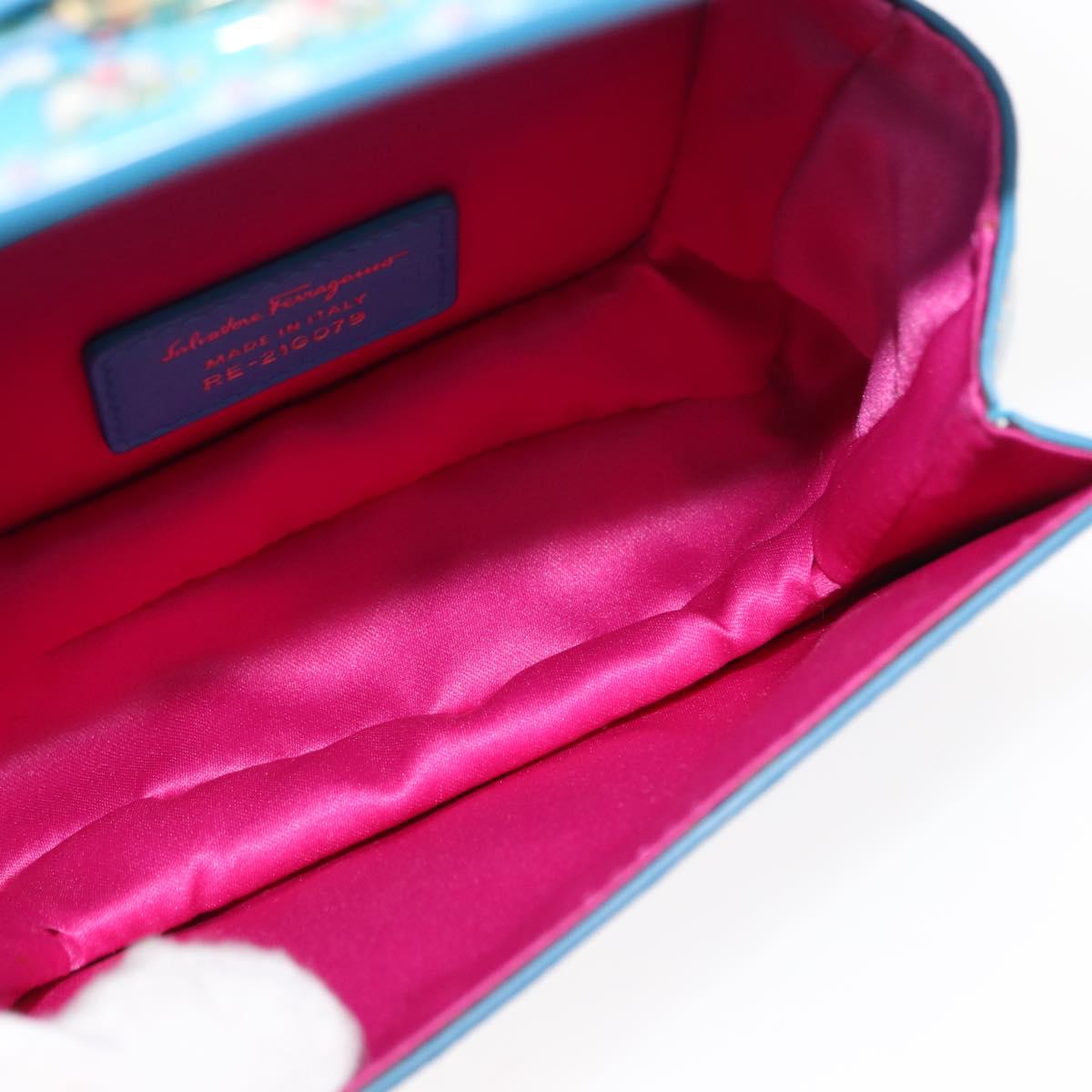 Salvatore Ferragamo Vala Shoulder Bag Enamel Blue Gold Auth bs30122