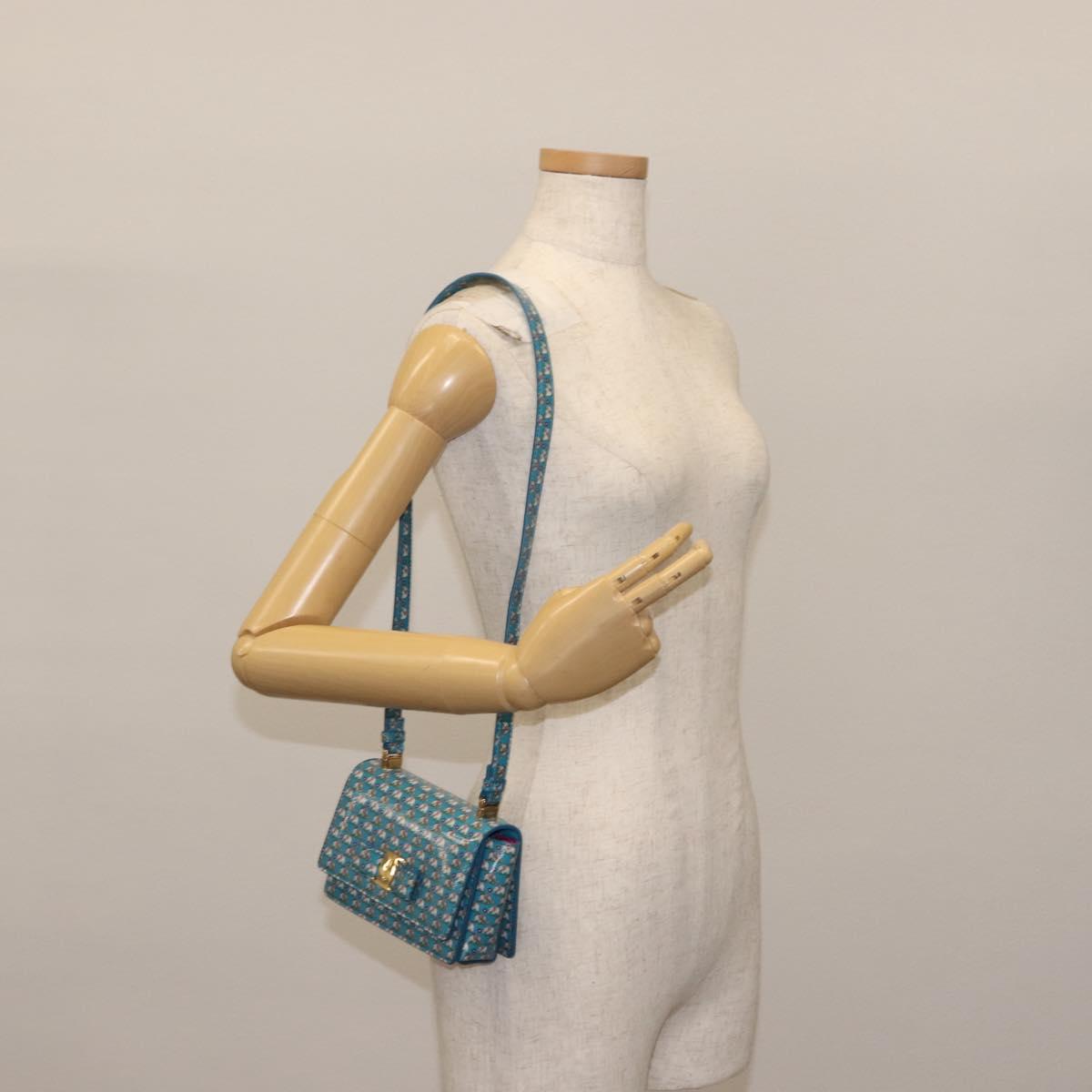 Salvatore Ferragamo Vala Shoulder Bag Enamel Blue Gold Auth bs30122