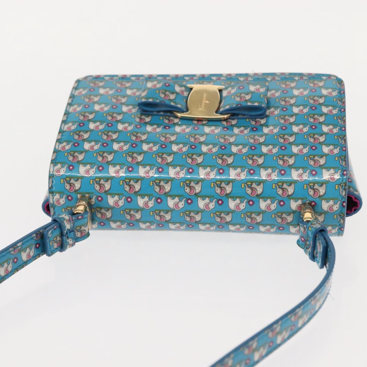 Salvatore Ferragamo Vala Shoulder Bag Enamel Blue Gold Auth bs30122