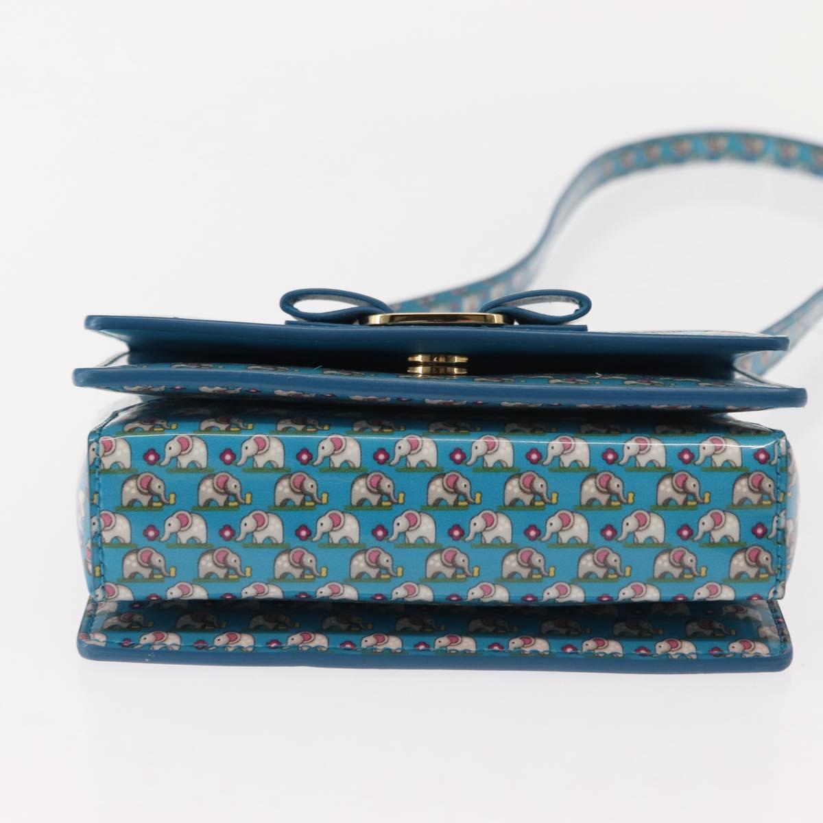 Salvatore Ferragamo Vala Shoulder Bag Enamel Blue Gold Auth bs30122