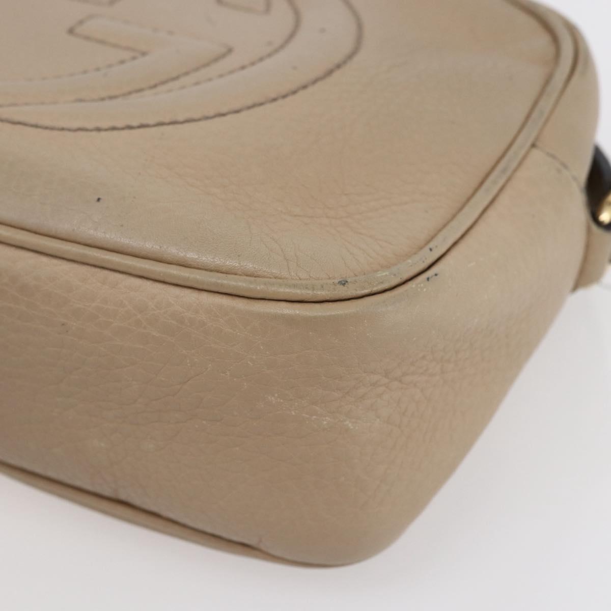 GUCCI Small Disco Interlocking Bag Leather Beige Gold 308364 Auth bs30123