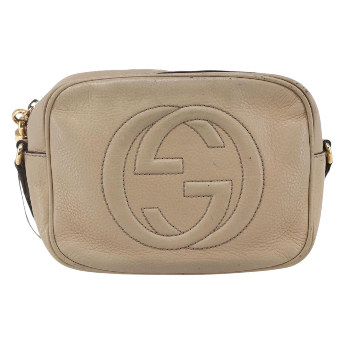 GUCCI Small Disco Interlocking Bag Leather Beige Gold 308364 Auth bs30123
