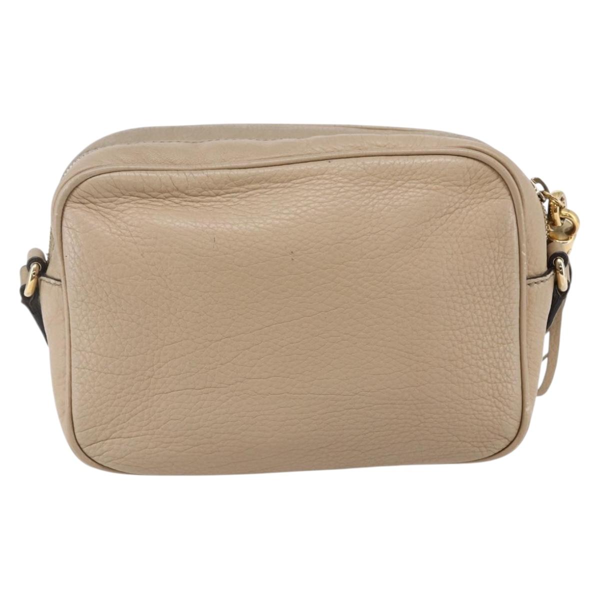 GUCCI Small Disco Interlocking Bag Leather Beige Gold 308364 Auth bs30123