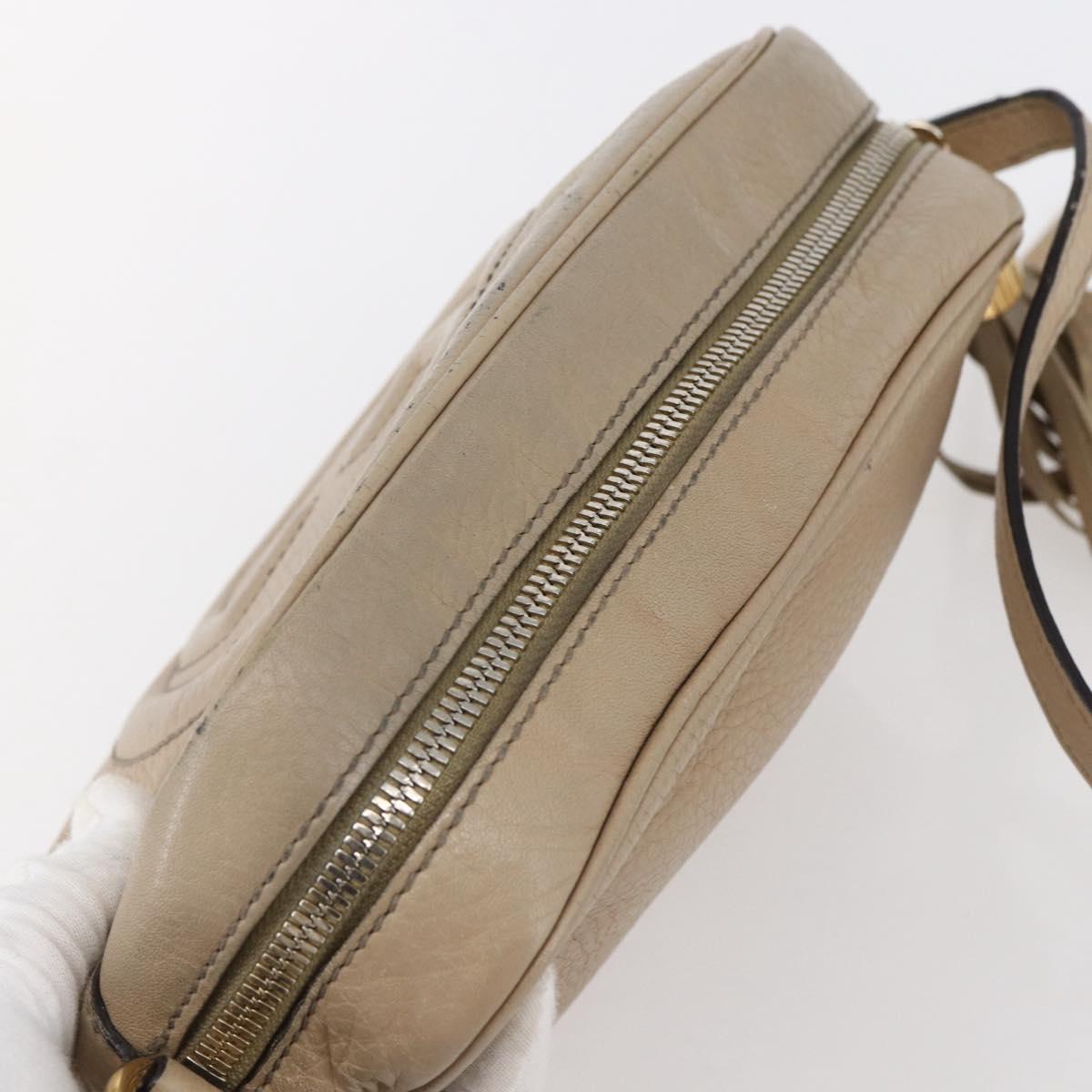 GUCCI Small Disco Interlocking Bag Leather Beige Gold 308364 Auth bs30123