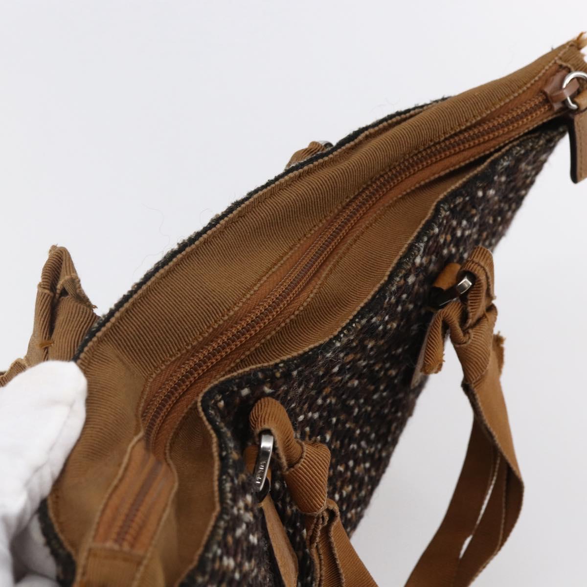 PRADA Hand Bag Tweed Beige Silver Auth bs30129