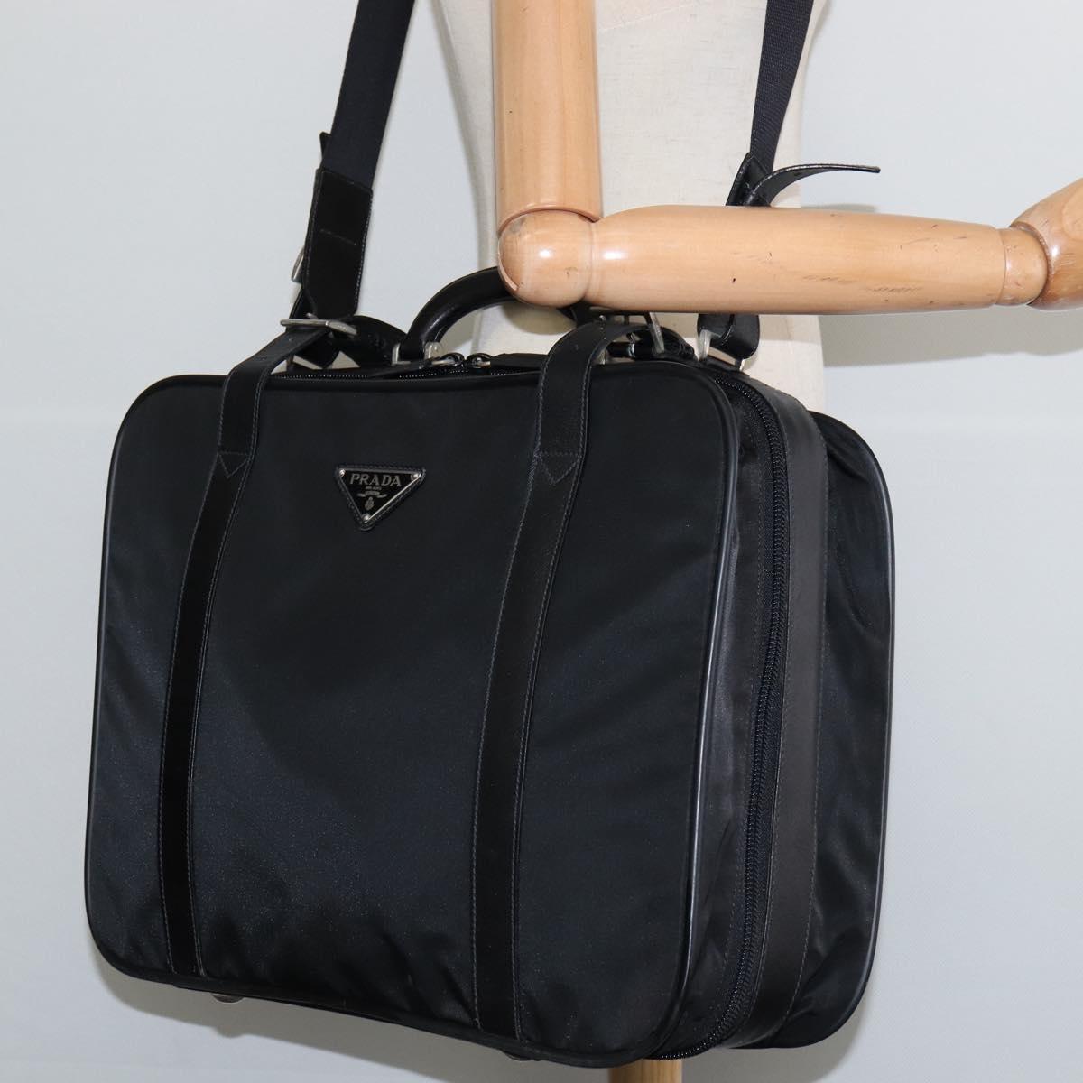 PRADA Business Bag Nylon Black Silver Auth bs30135