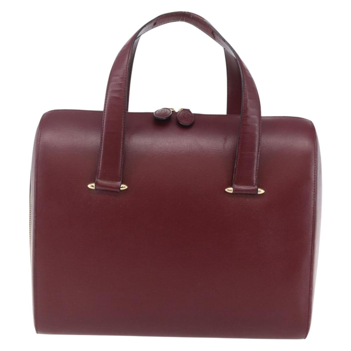 CARTIER Must Line Tote Bag Leather Bordeaux Gold Auth bs30136