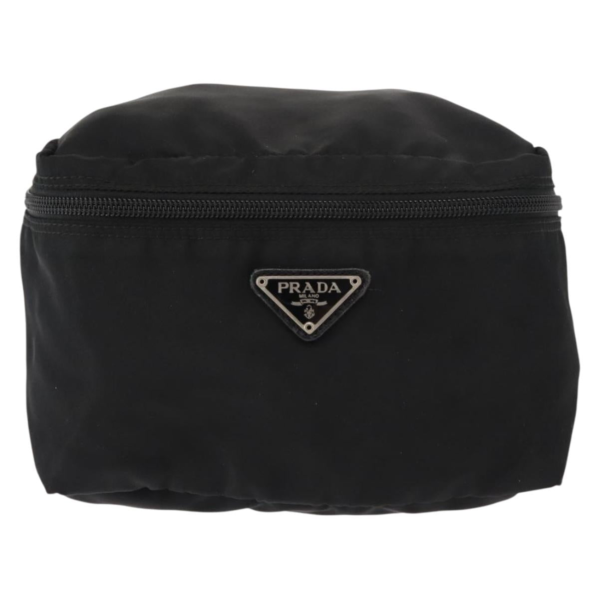 PRADA Vanity Bag Nylon Black Silver Auth bs30138