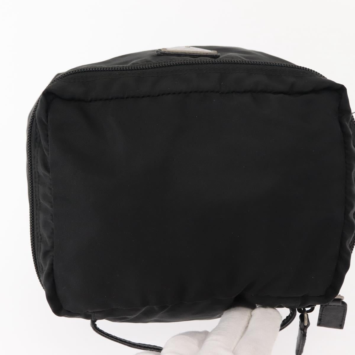 PRADA Vanity Bag Nylon Black Silver Auth bs30138