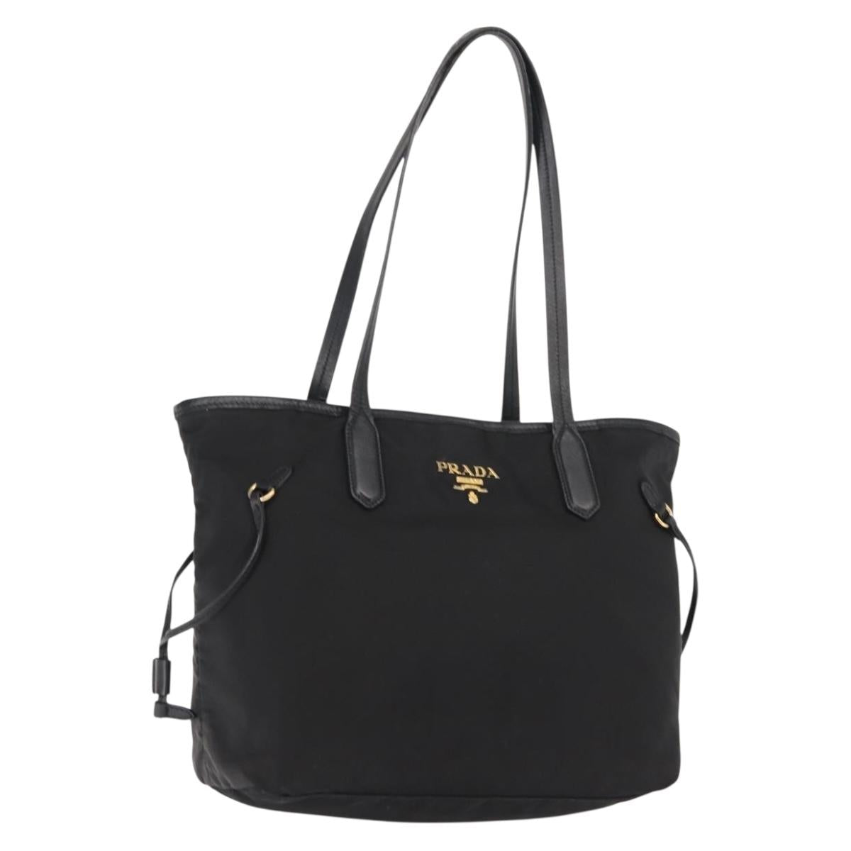 PRADA Tote Bag Nylon Leather Black Gold Auth bs30151