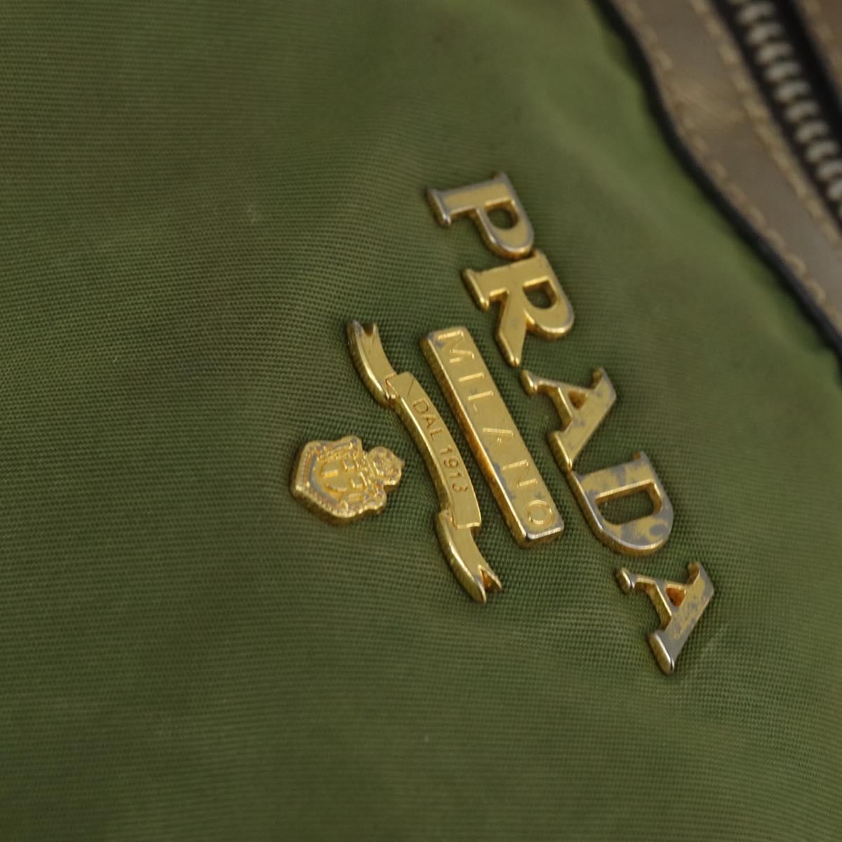 PRADA Tote Bag Nylon Khaki Gold Auth bs30152