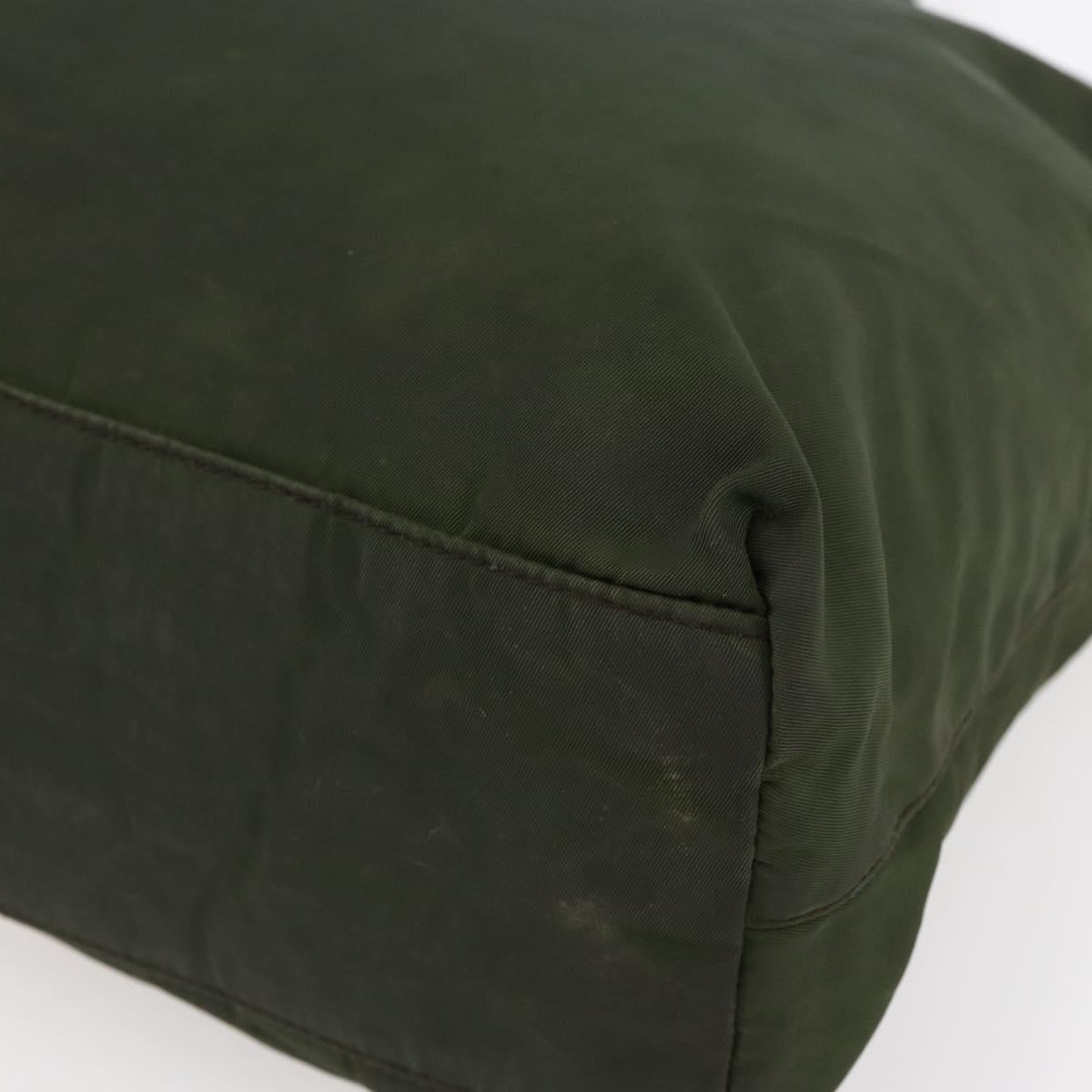 PRADA Tote Bag Nylon Khaki Silver Auth bs30154