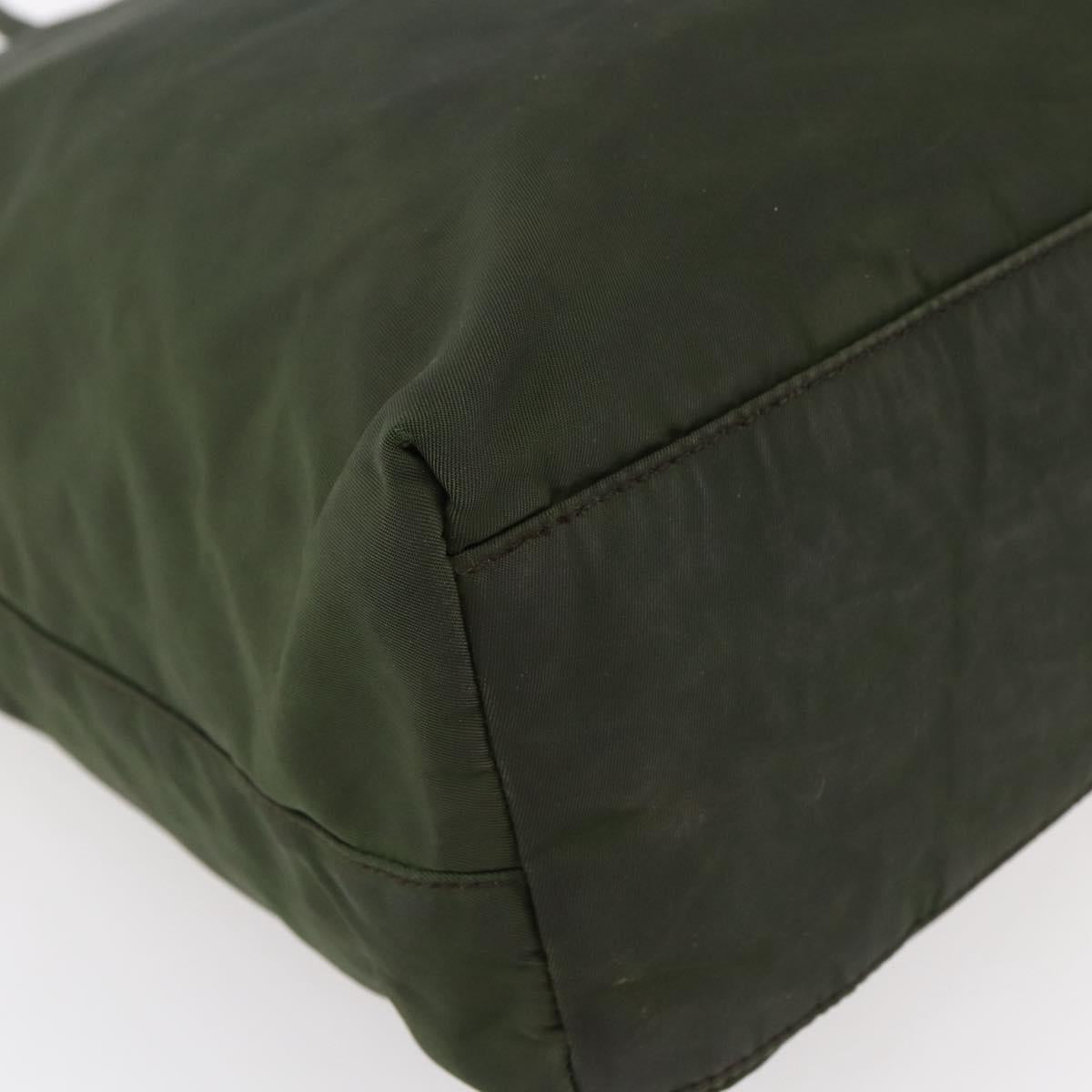 PRADA Tote Bag Nylon Khaki Silver Auth bs30154