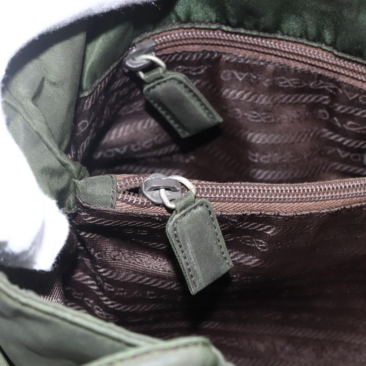 PRADA Tote Bag Nylon Khaki Silver Auth bs30154