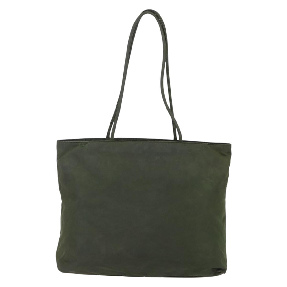 PRADA Tote Bag Nylon Khaki Silver Auth bs30154