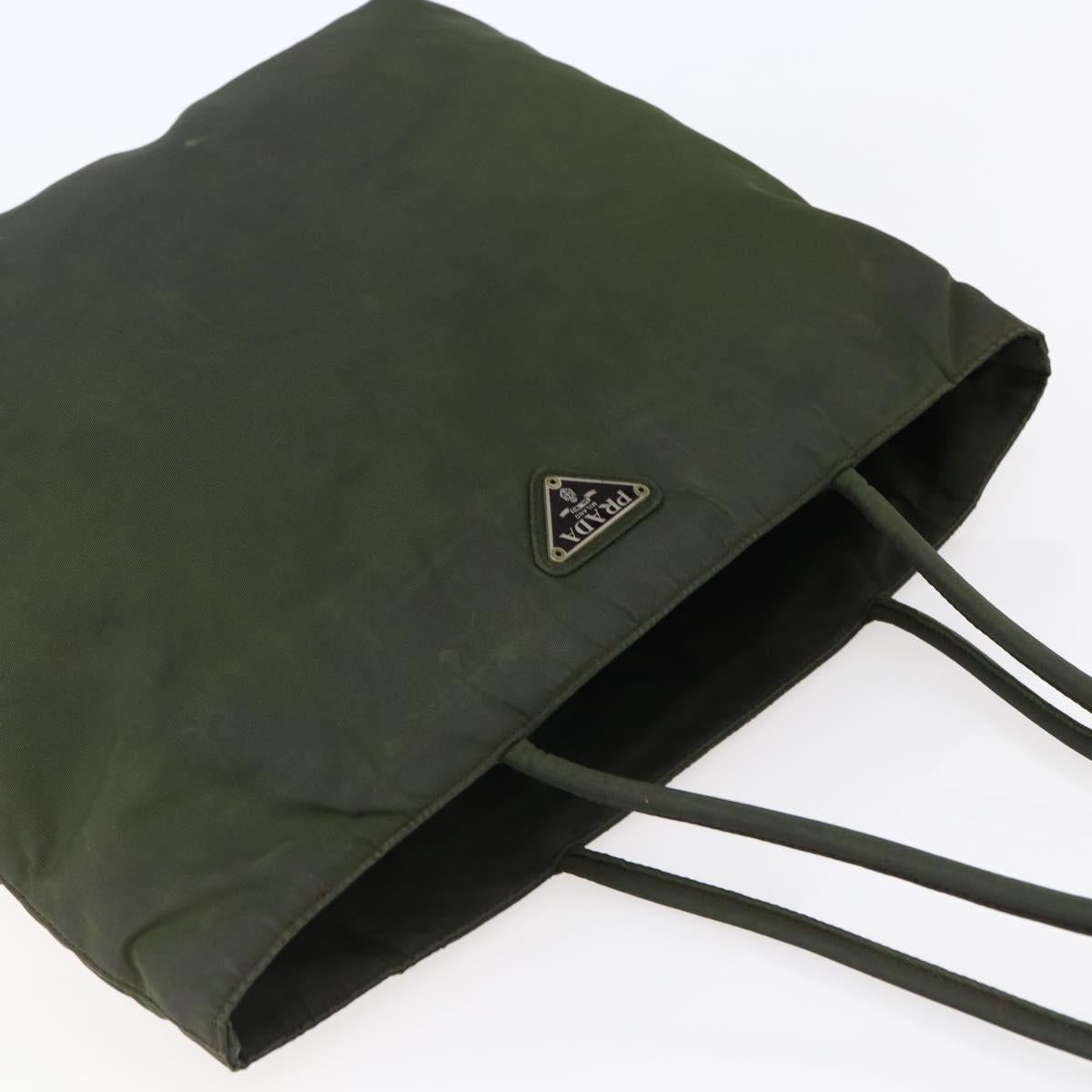 PRADA Tote Bag Nylon Khaki Silver Auth bs30154