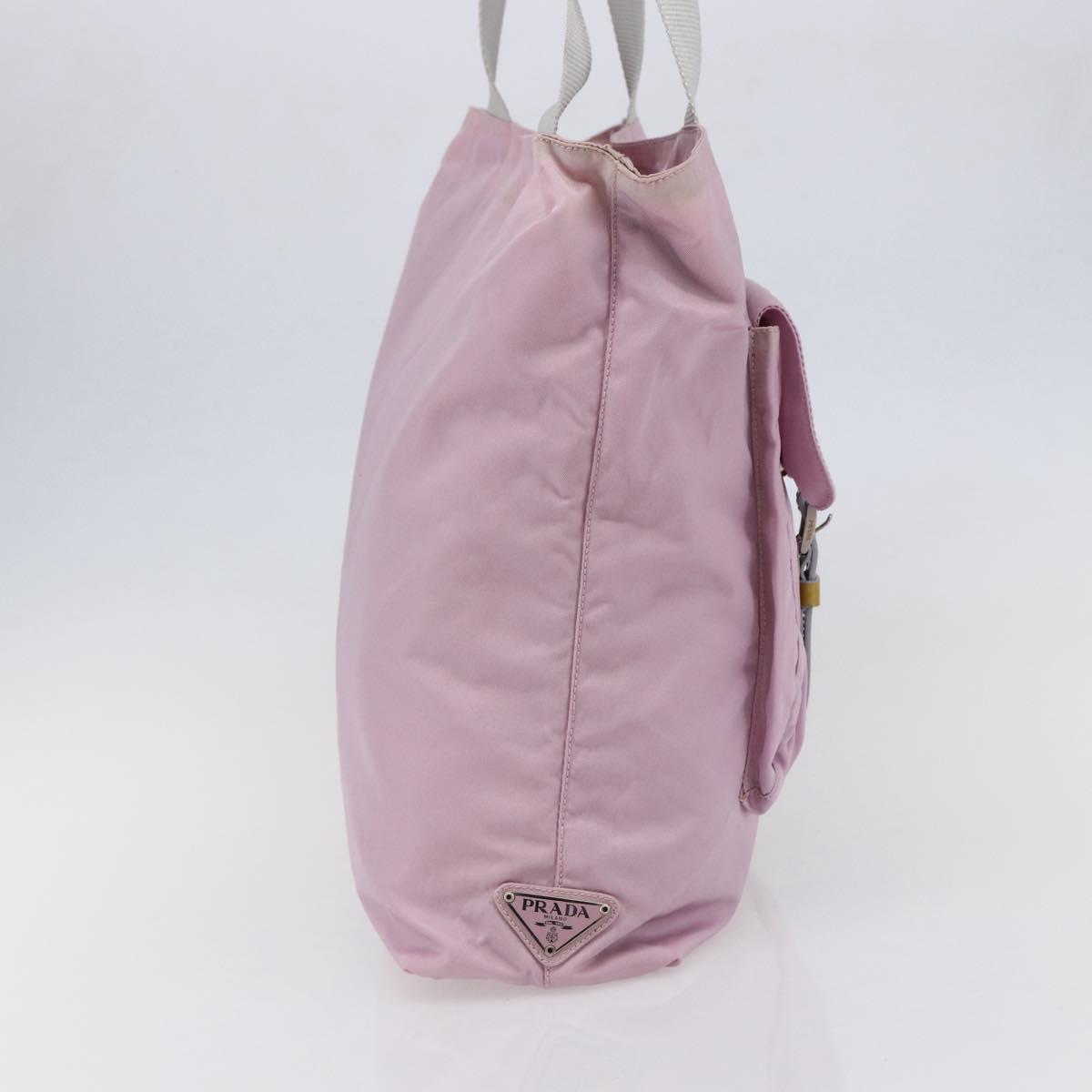 PRADA Tote Bag Nylon Pink Silver Auth bs30156