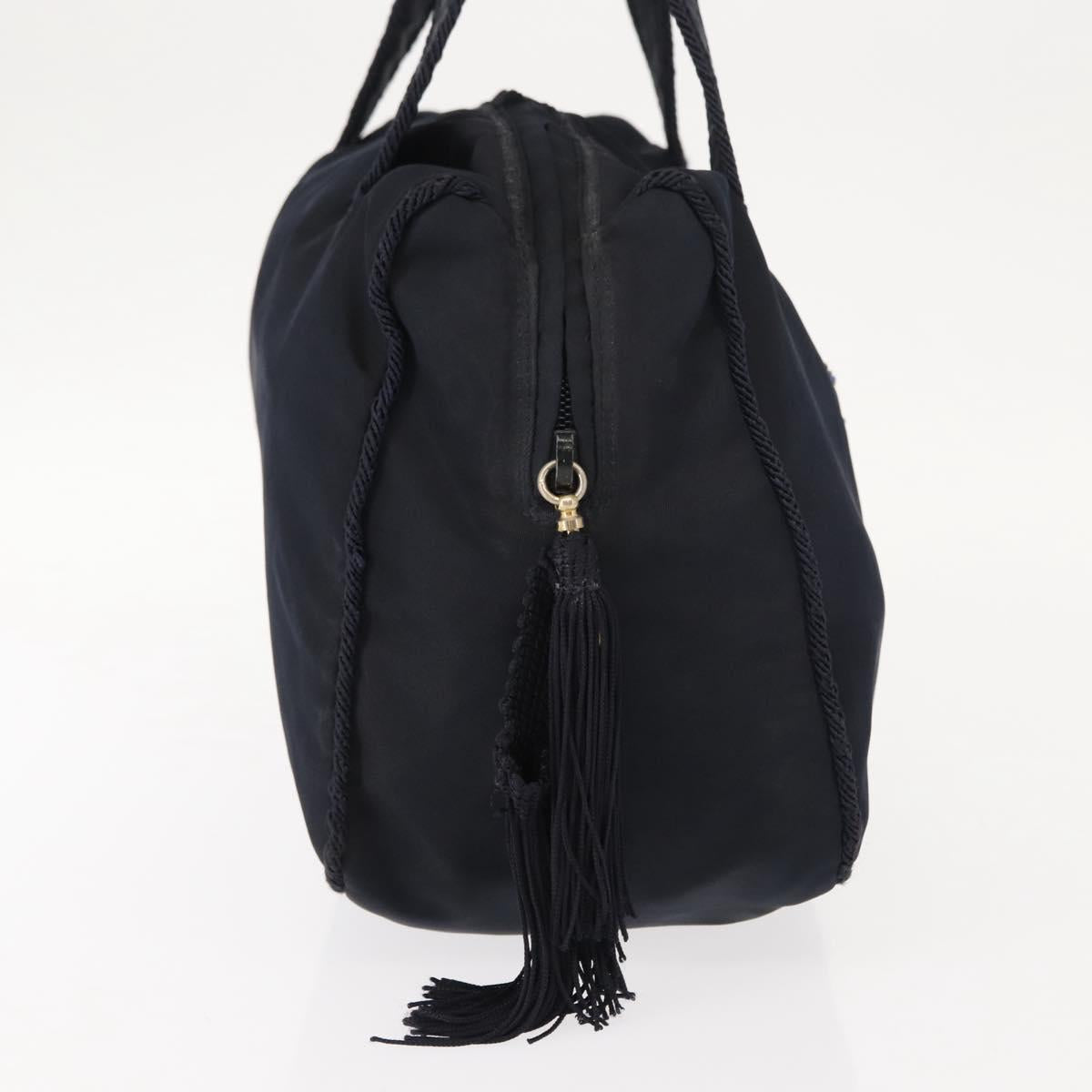 PRADA Beads Fringe Hand Bag Nylon Navy Gold Auth bs30157