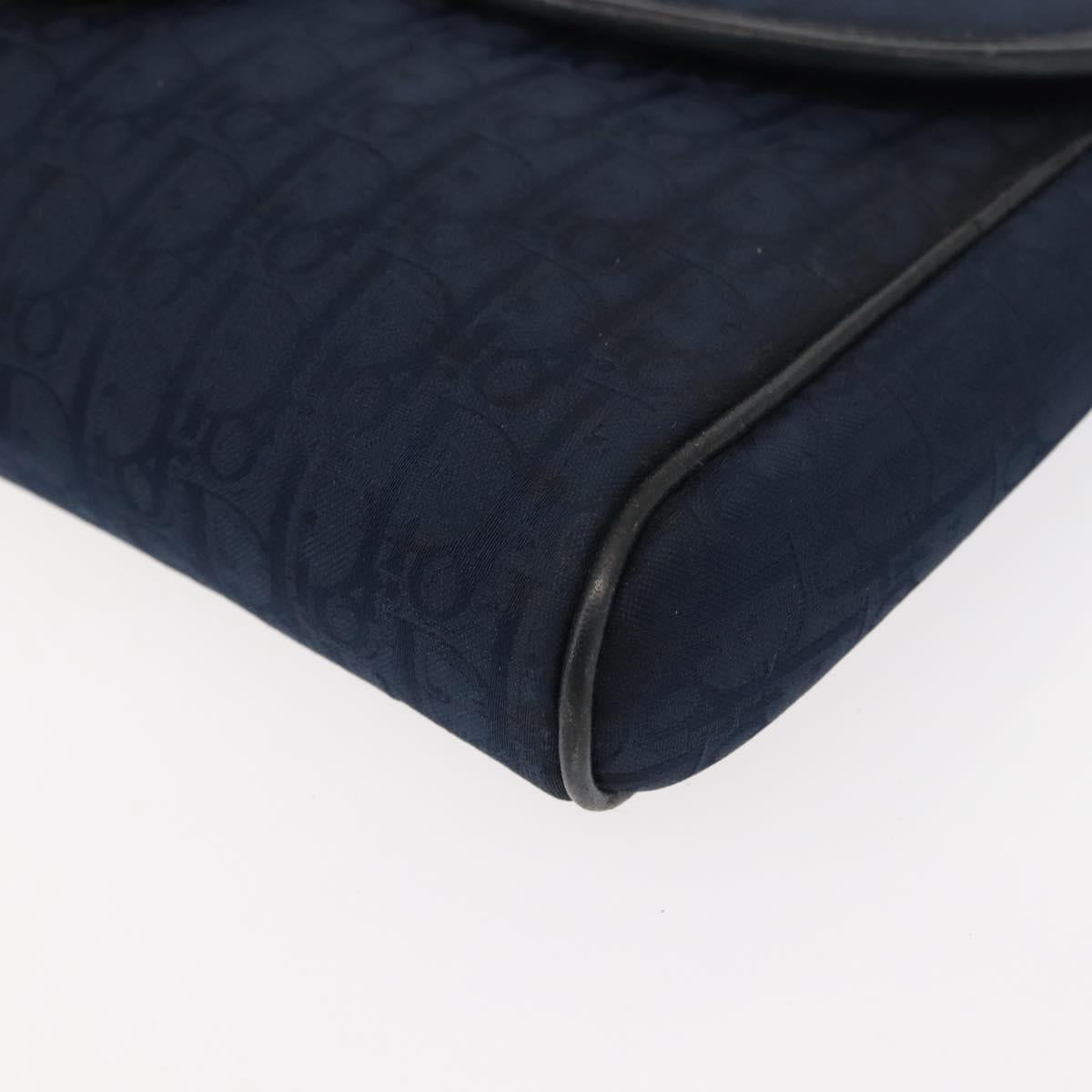 Christian Dior Trotter Canvas Shoulder Bag Navy Gold Auth bs30159