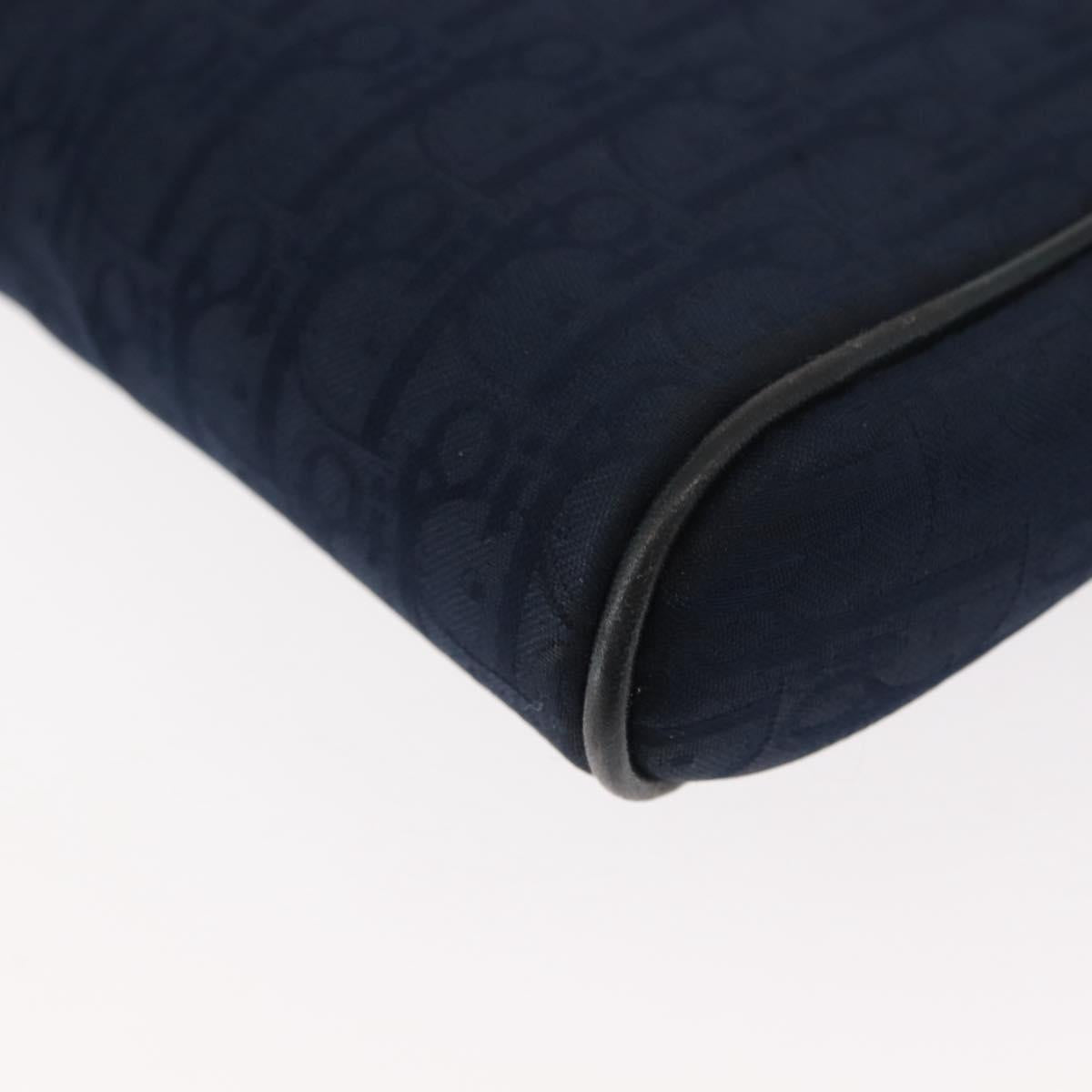 Christian Dior Trotter Canvas Shoulder Bag Navy Gold Auth bs30159