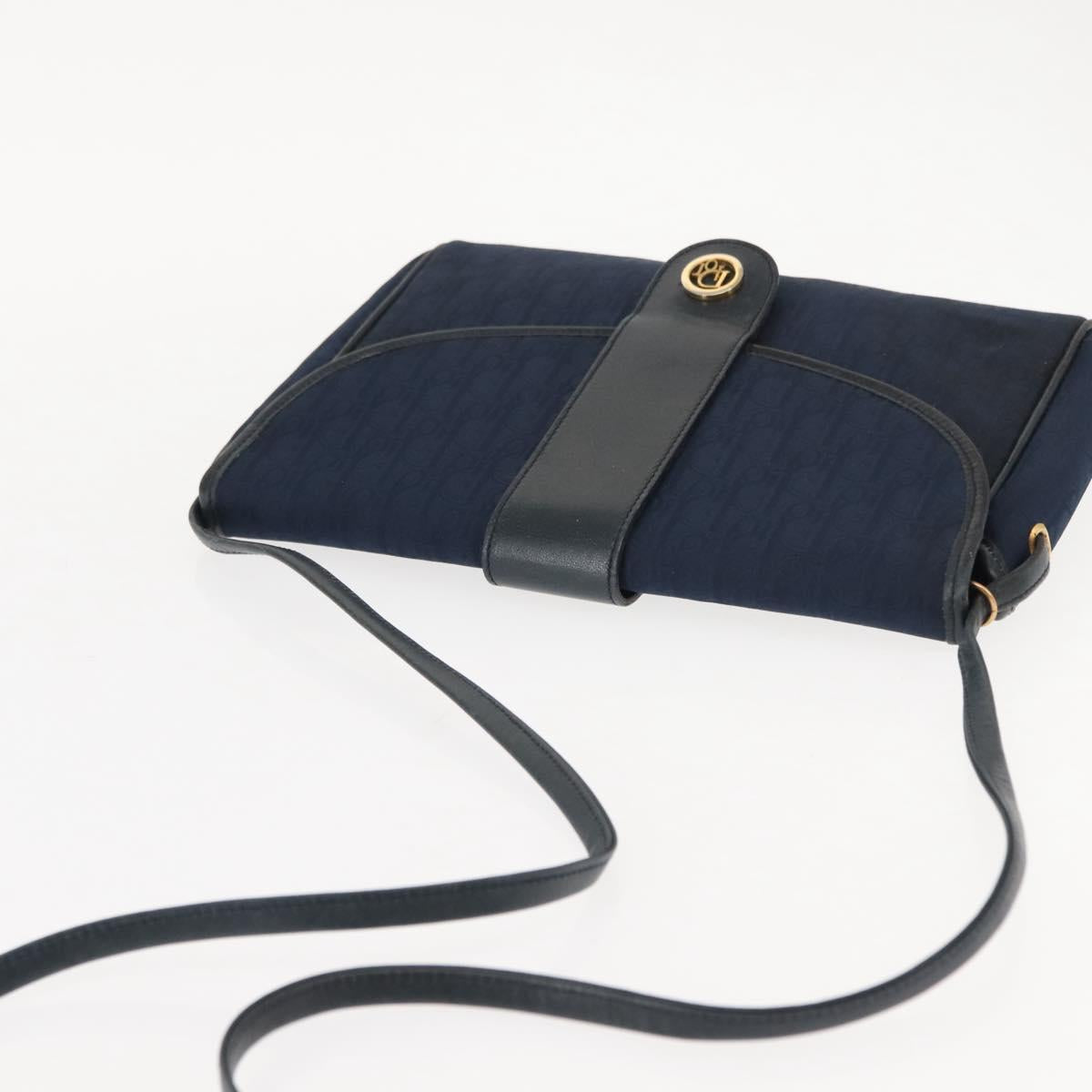 Christian Dior Trotter Canvas Shoulder Bag Navy Gold Auth bs30159