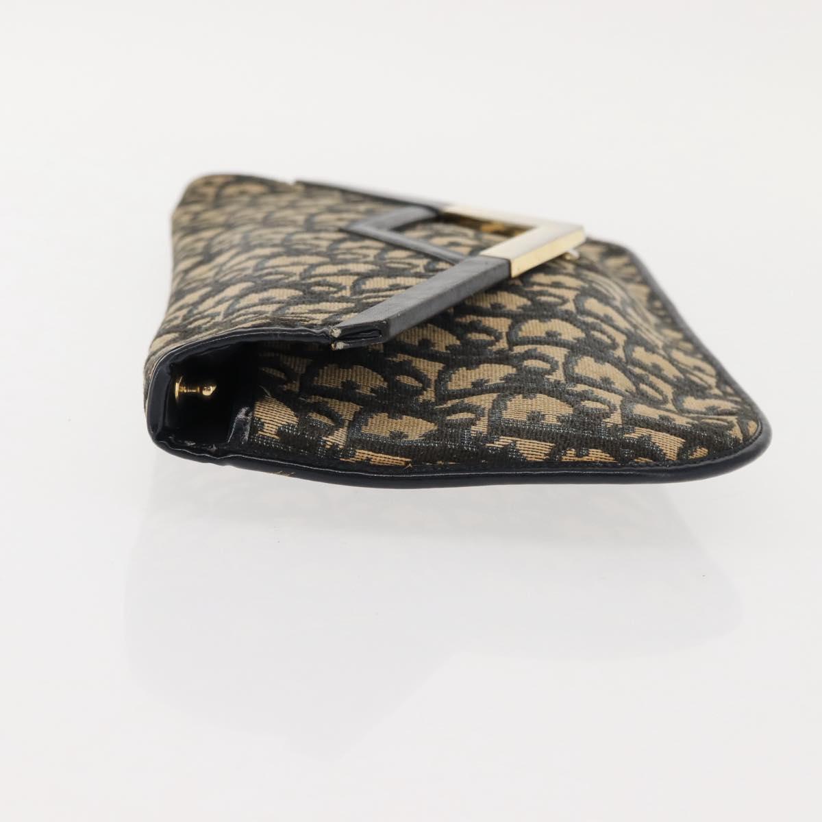 Christian Dior Trotter Canvas Clutch Bag Navy Gold Auth bs30160