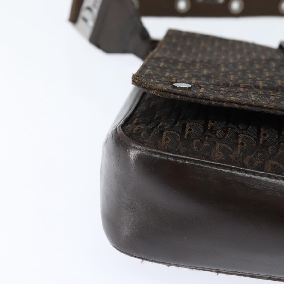 Christian Dior Trotter Canvas Shoulder Bag Brown Silver Auth bs30163