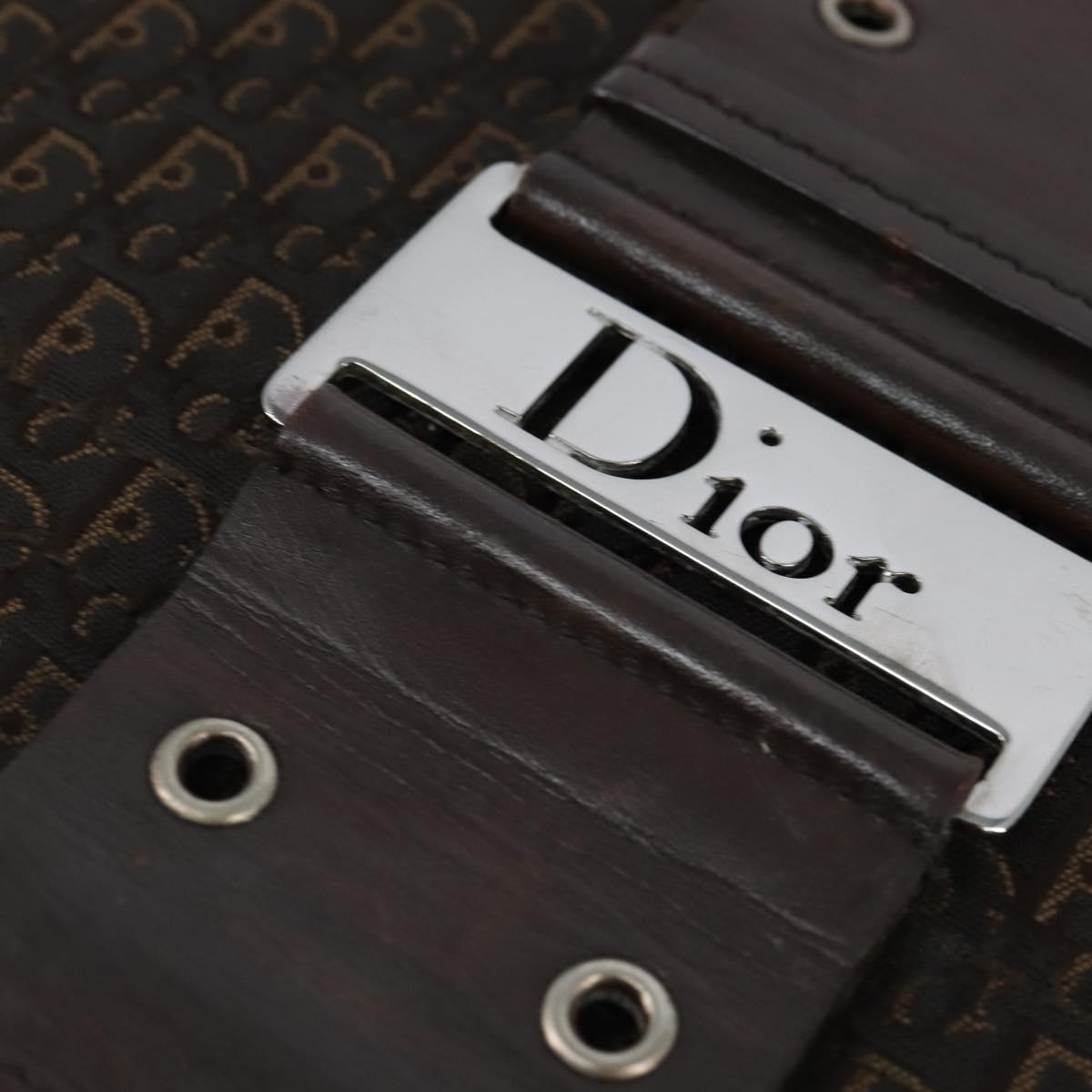 Christian Dior Trotter Canvas Shoulder Bag Brown Silver Auth bs30163