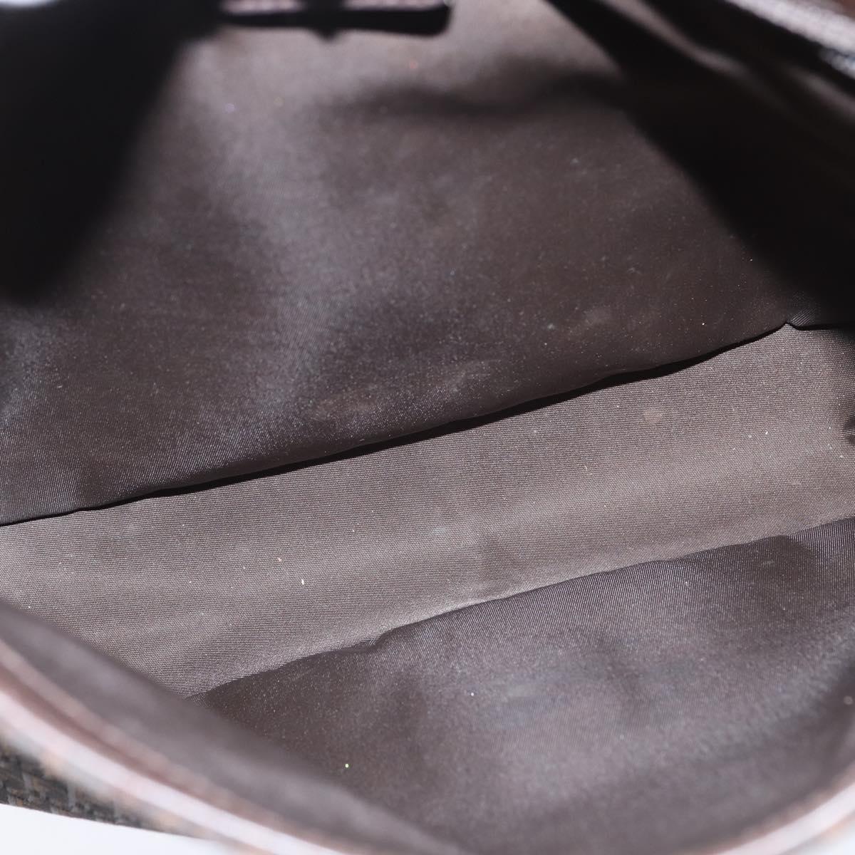 Christian Dior Trotter Canvas Shoulder Bag Brown Silver Auth bs30163