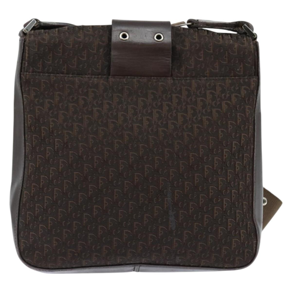 Christian Dior Trotter Canvas Shoulder Bag Brown Silver Auth bs30163
