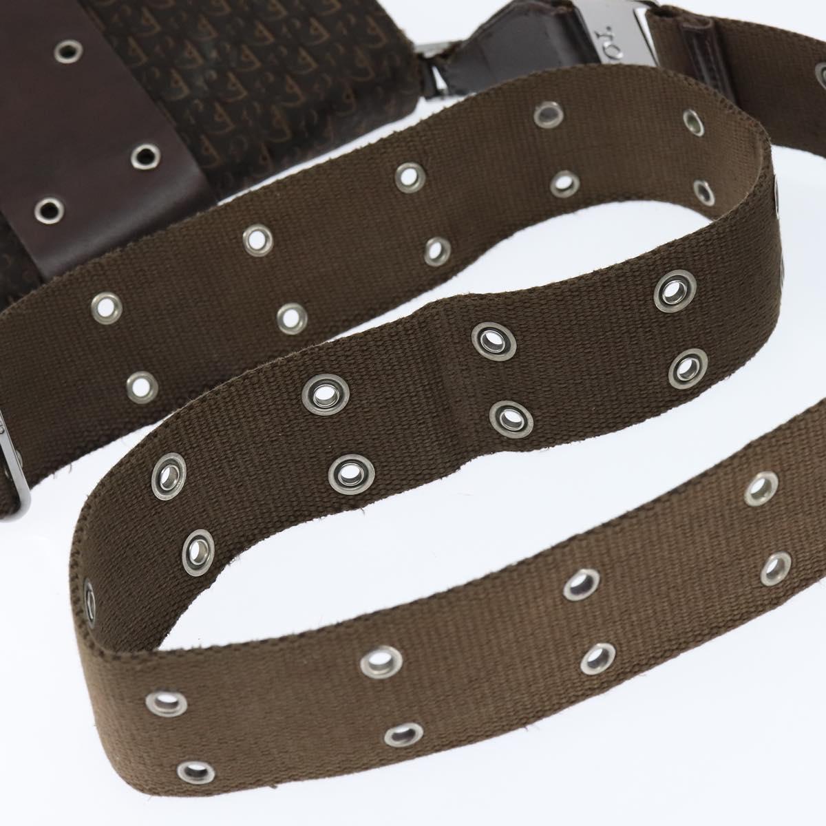 Christian Dior Trotter Canvas Shoulder Bag Brown Silver Auth bs30163