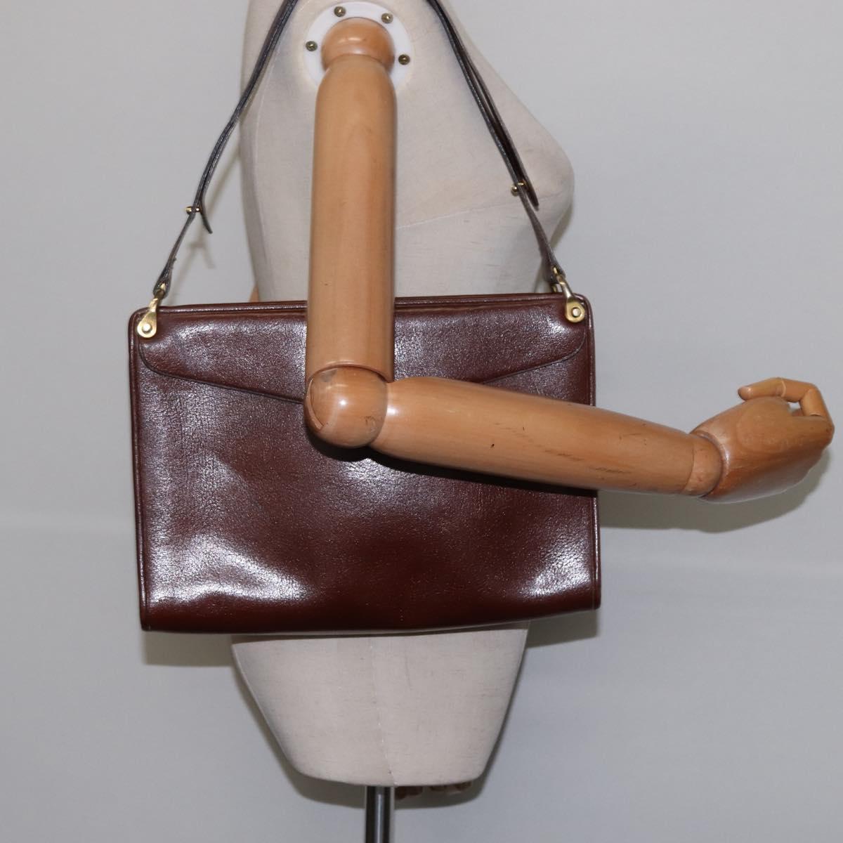 Christian Dior Shoulder Bag Leather Brown Gold Auth bs30166