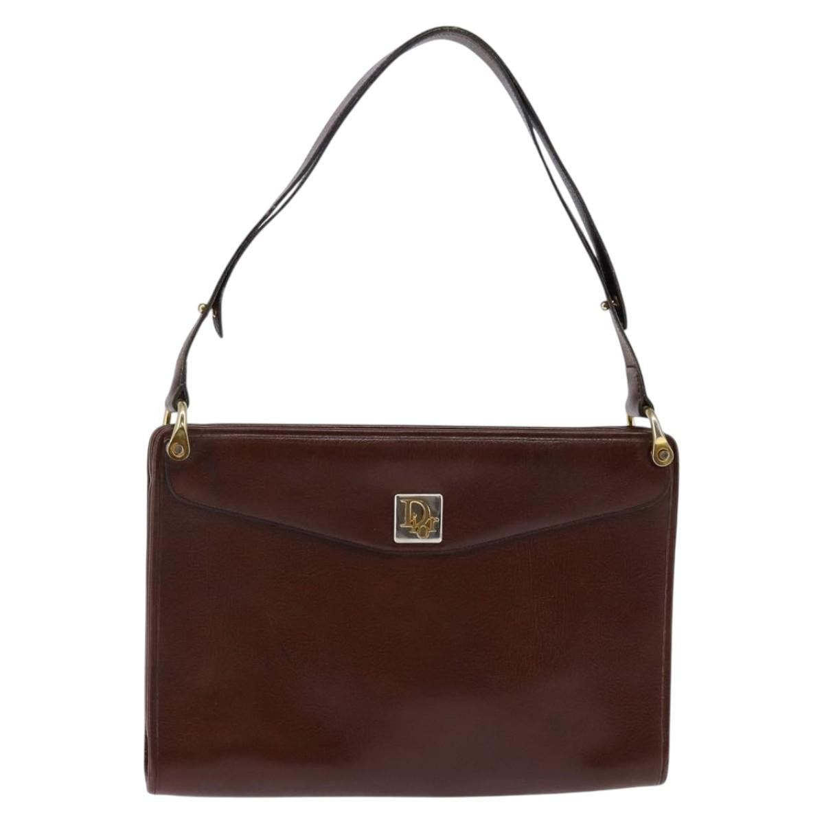 Christian Dior Shoulder Bag Leather Brown Gold Auth bs30166