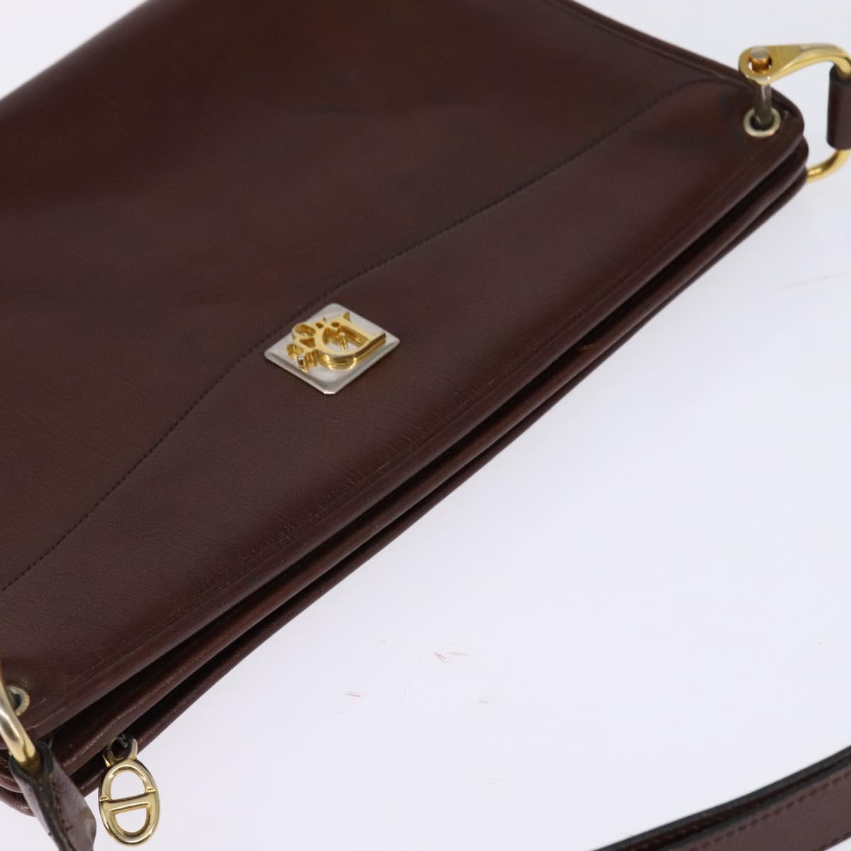 Christian Dior Shoulder Bag Leather Brown Gold Auth bs30166