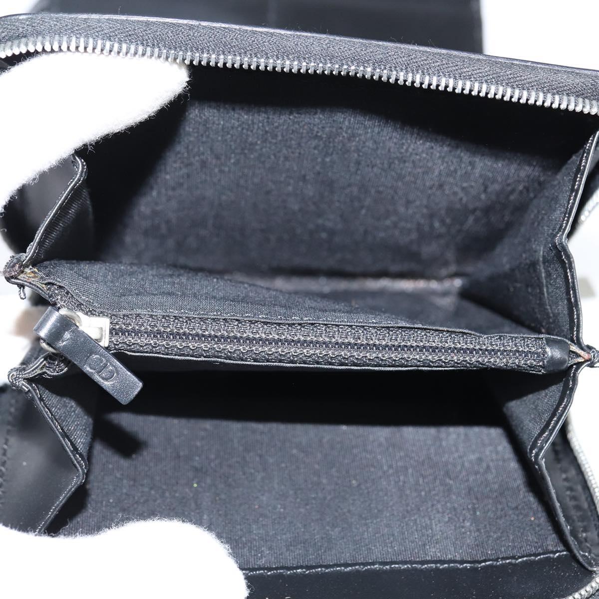 Christian Dior Trotter Canvas Wallet Shoulder Bag PVC Black Silver Auth bs30176