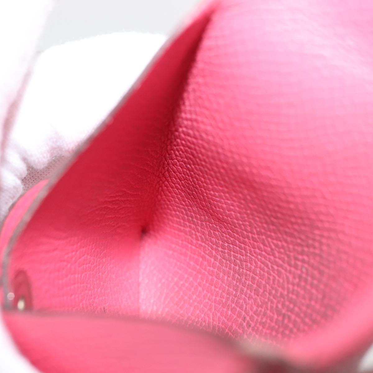 HERMES Bastia Coin Purse Leather Pink Silver Auth bs30177