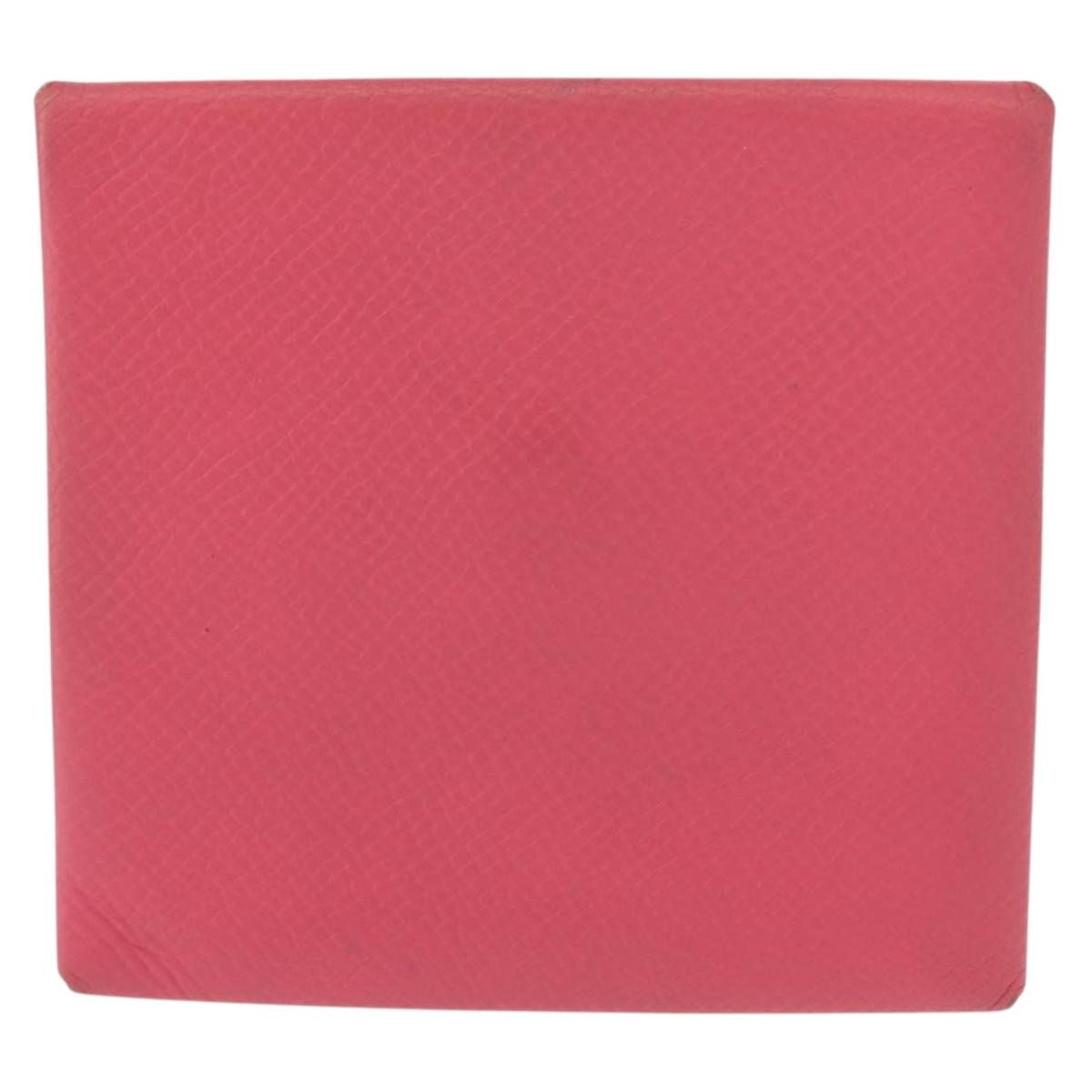 HERMES Bastia Coin Purse Leather Pink Silver Auth bs30177