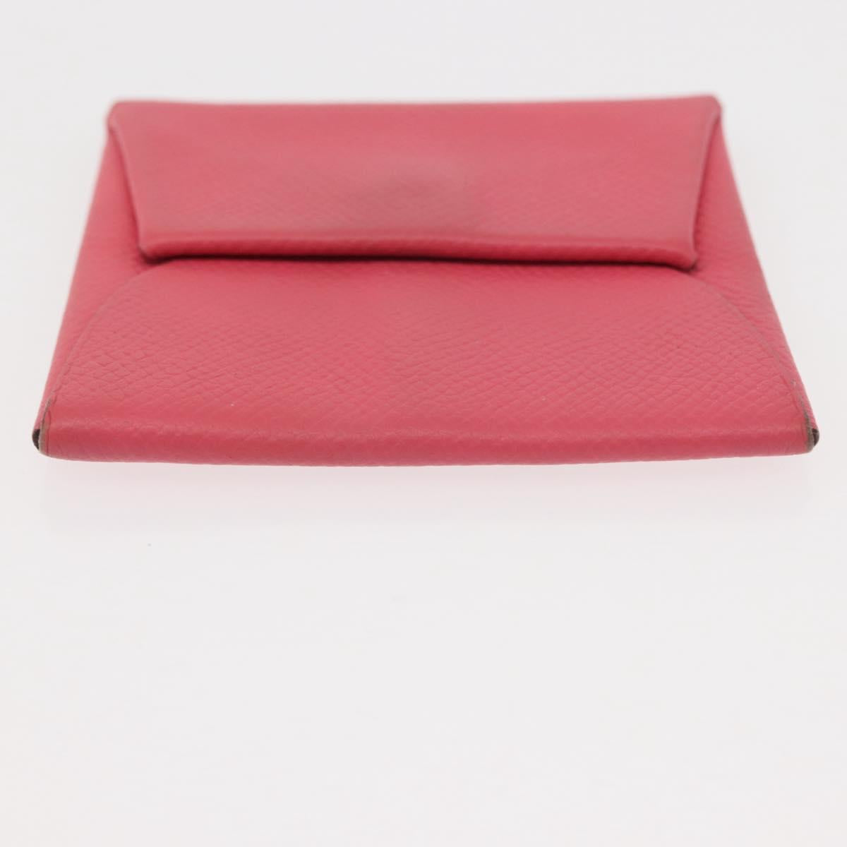HERMES Bastia Coin Purse Leather Pink Silver Auth bs30177