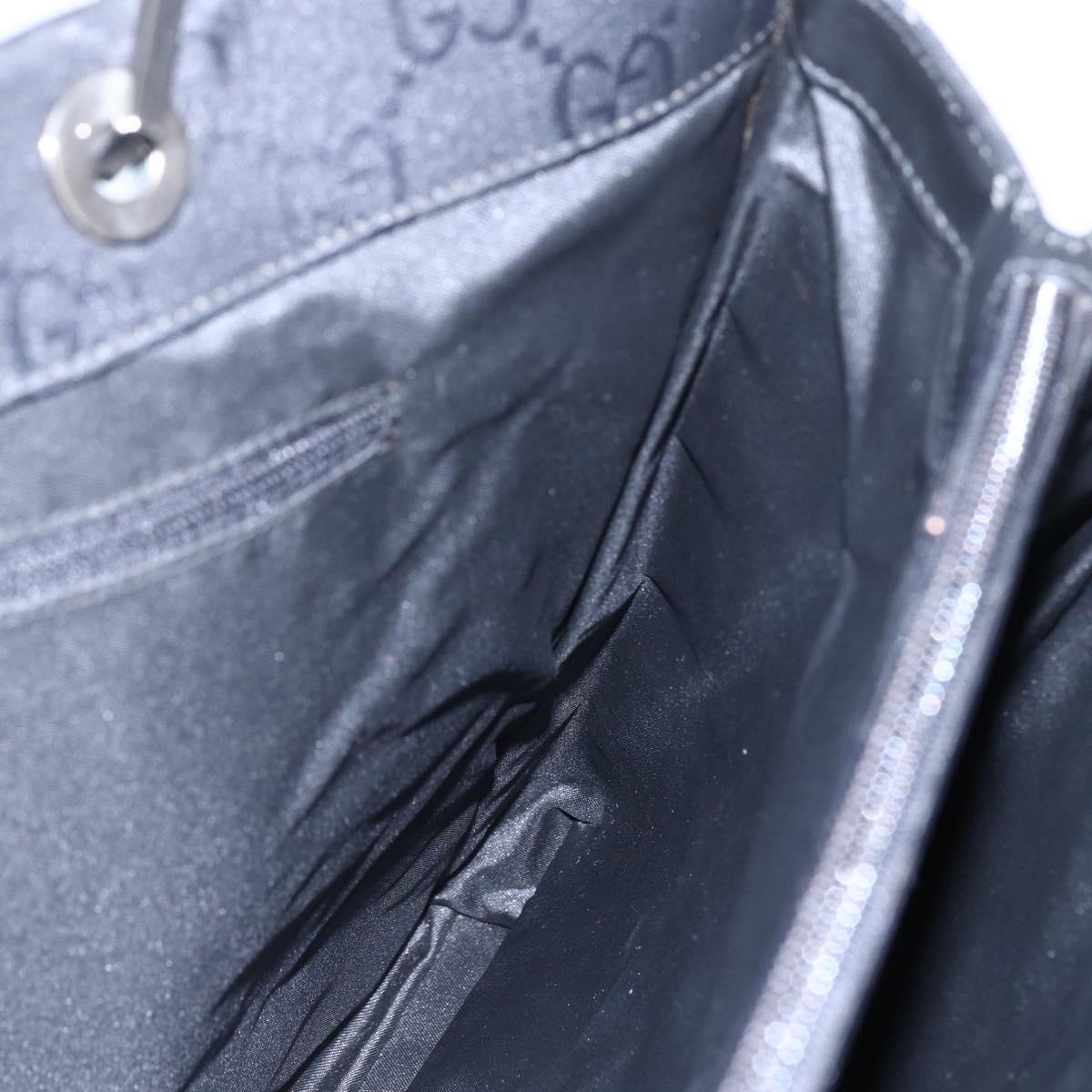 GUCCI GG Canvas Bamboo Hand Bag Nylon Black Silver 002 1015 Auth bs30178