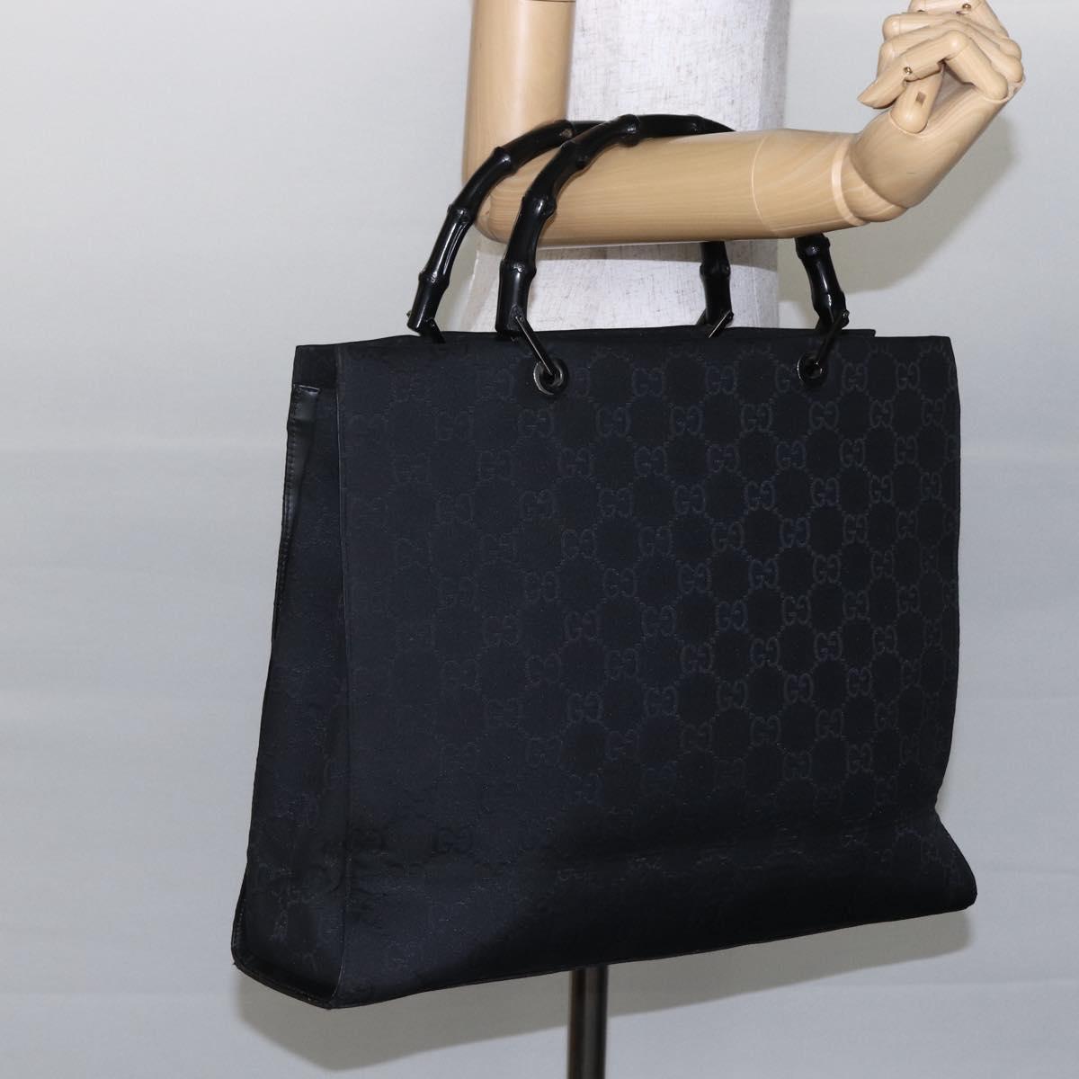 GUCCI GG Canvas Bamboo Hand Bag Nylon Black Silver 002 1015 Auth bs30178