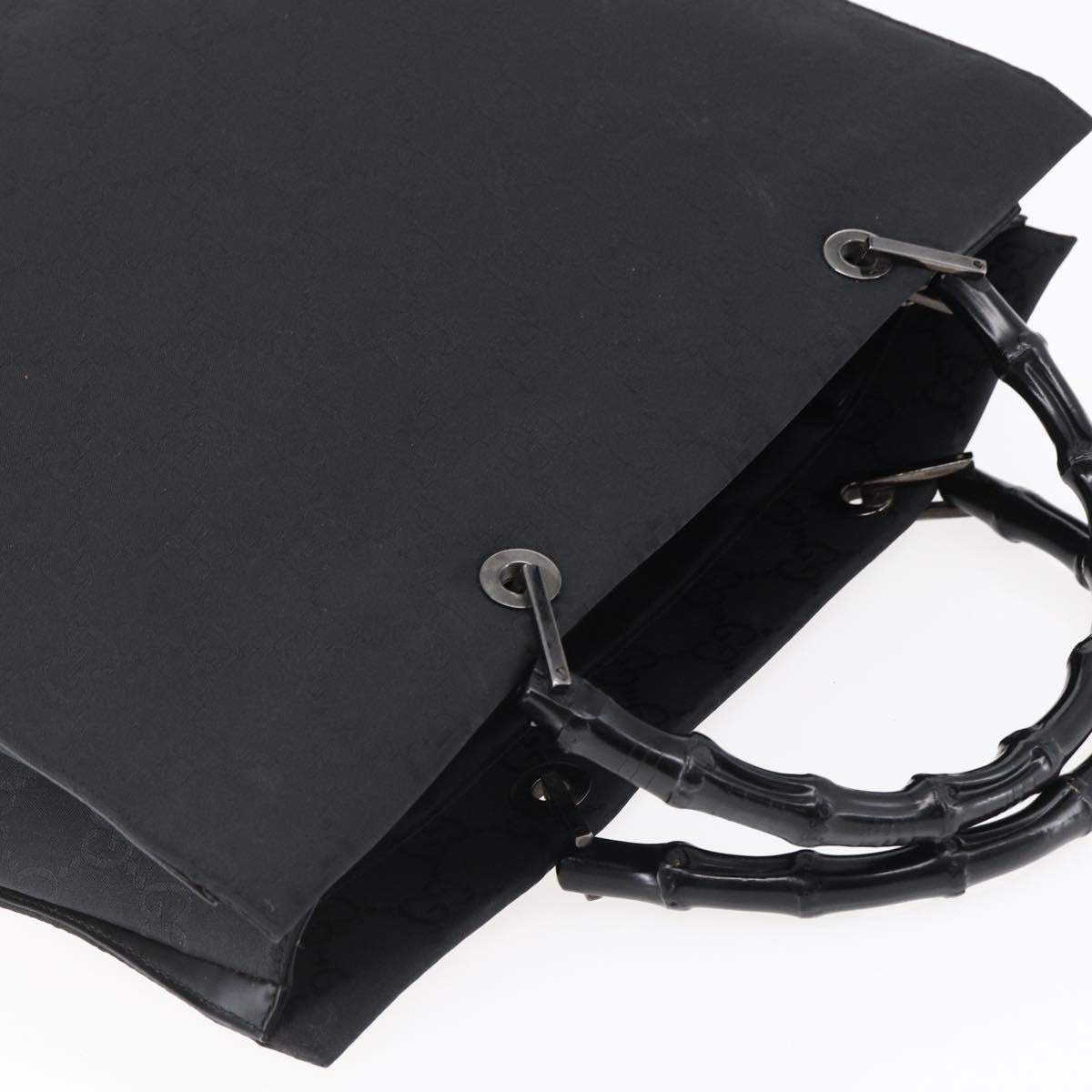 GUCCI GG Canvas Bamboo Hand Bag Nylon Black Silver 002 1015 Auth bs30178
