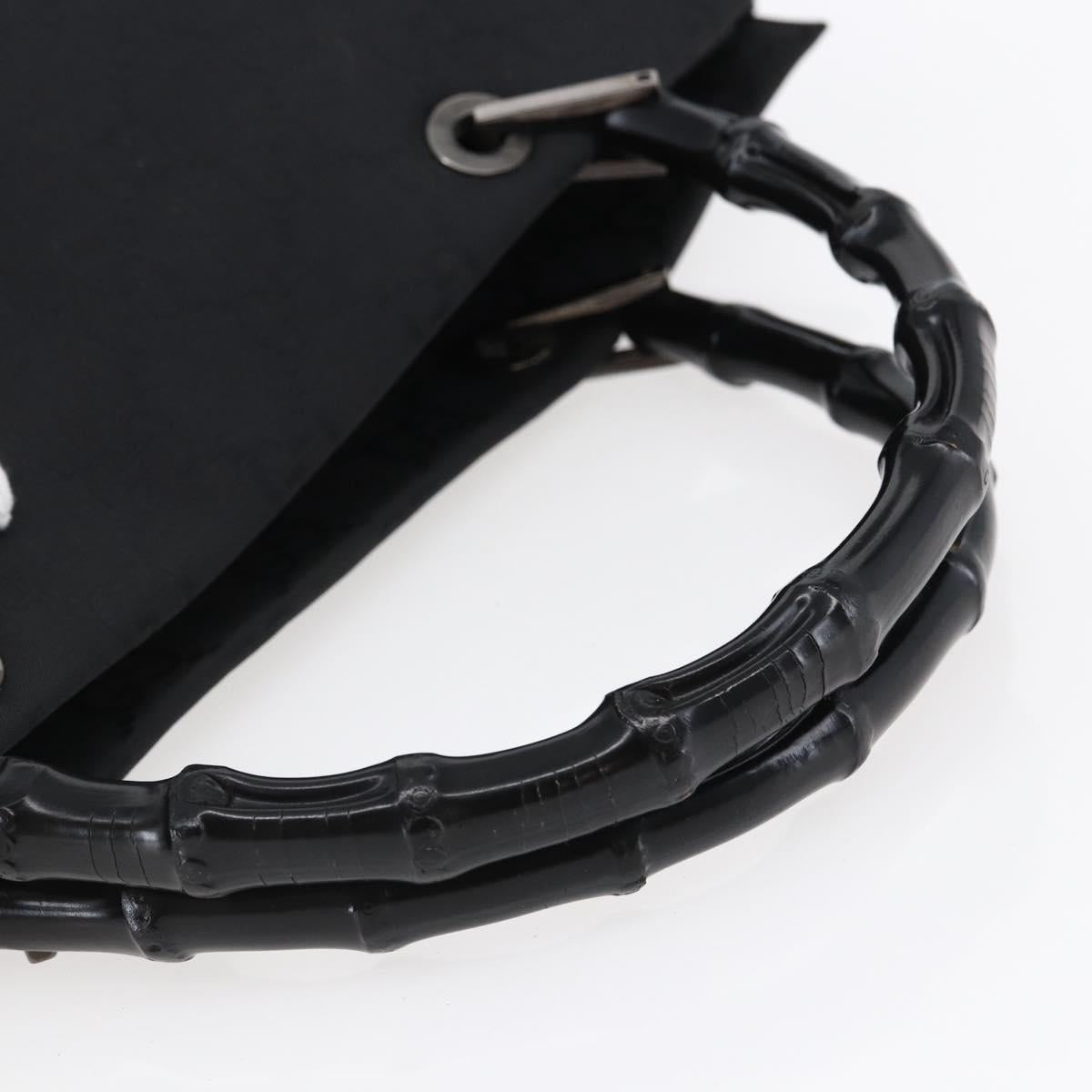 GUCCI GG Canvas Bamboo Hand Bag Nylon Black Silver 002 1015 Auth bs30178