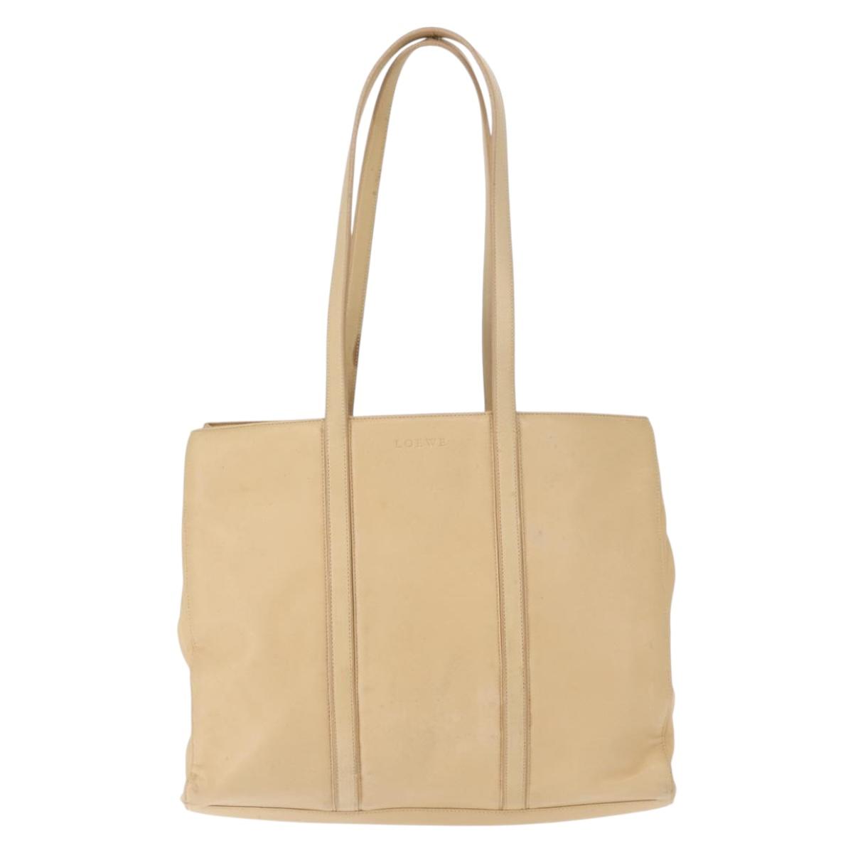 LOEWE Tote Bag Nappa leather Beige Gold Auth bs30179